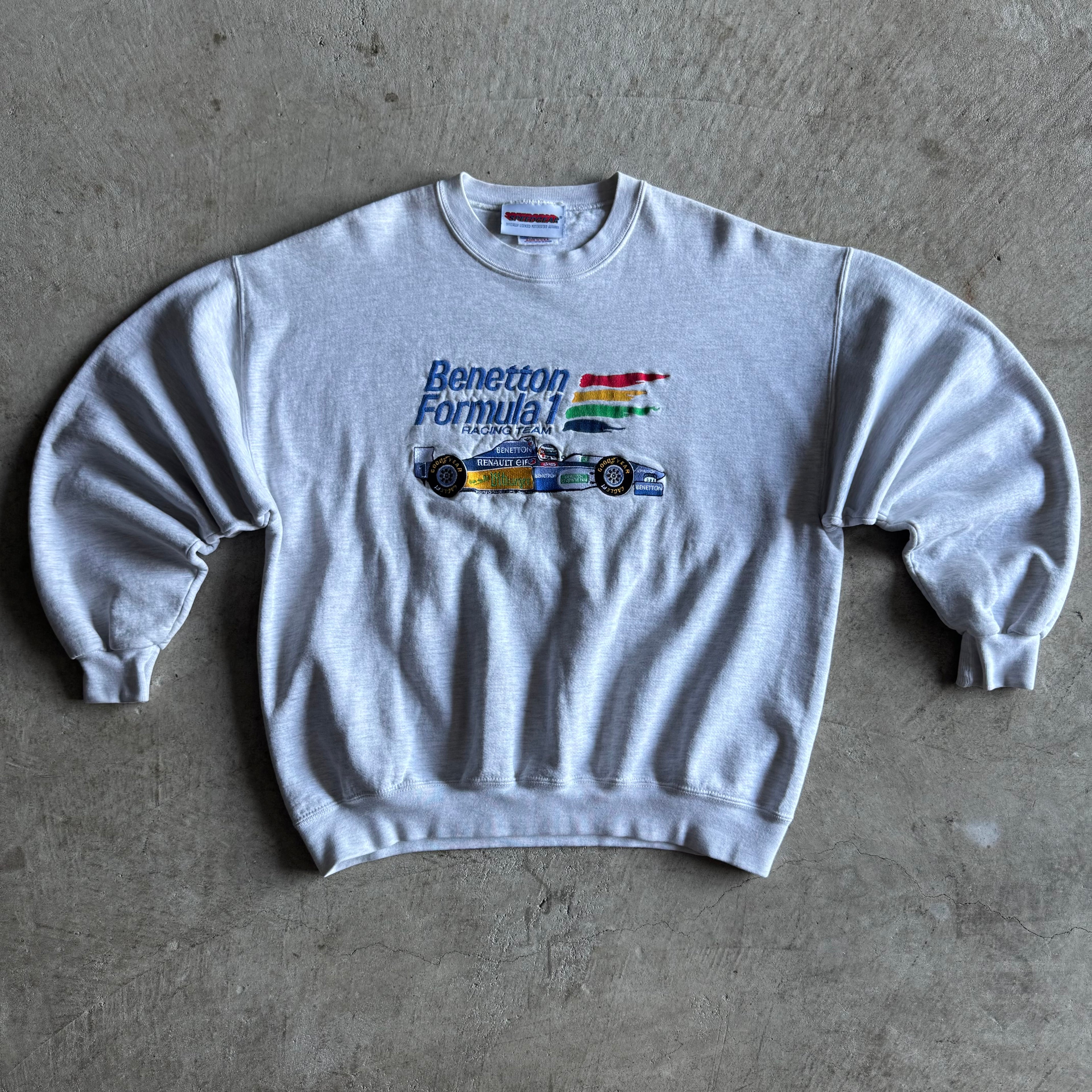 Vintage Benetton Formula 1 F1 Racing Team Grey Crewneck Sweater Size XL