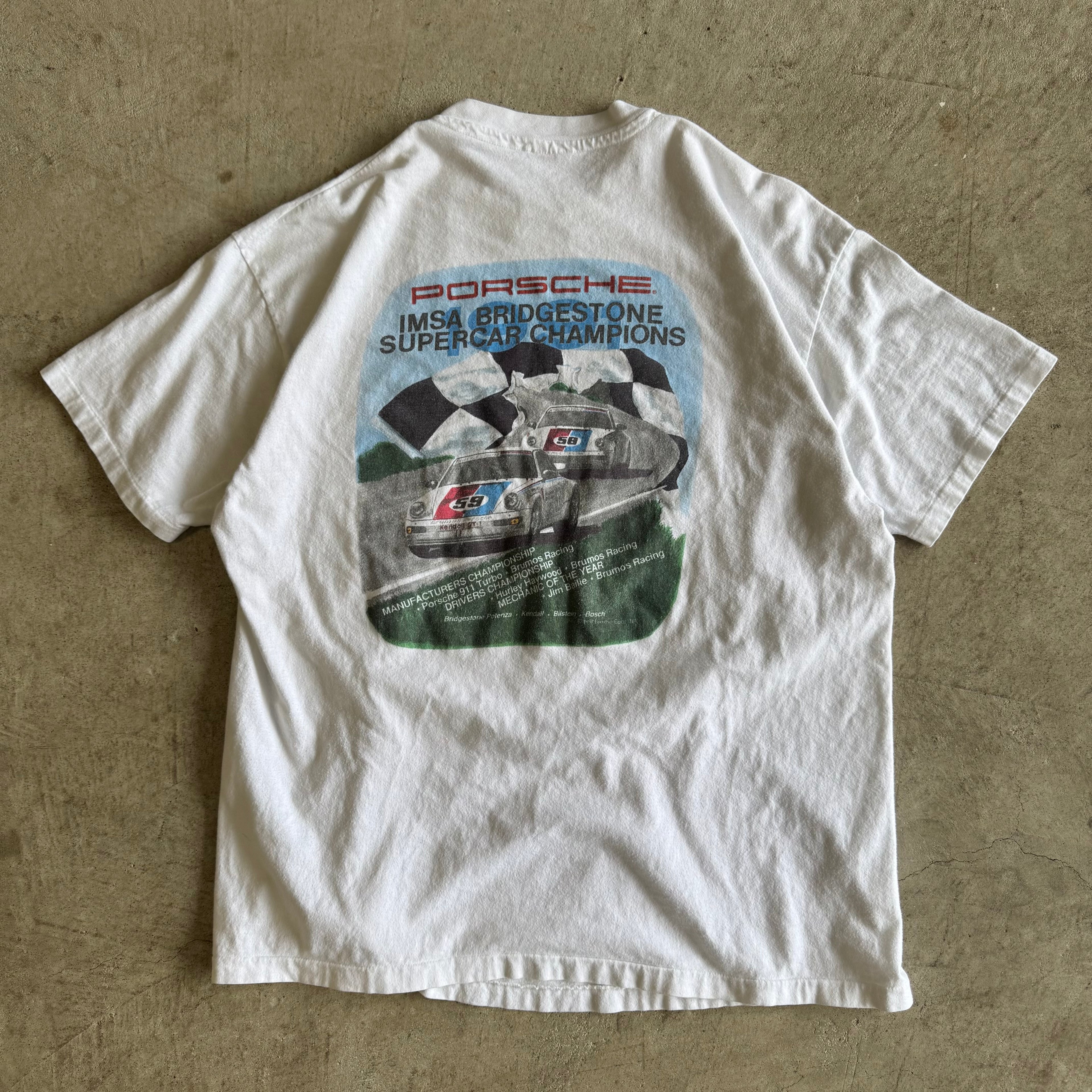 90s Porsche IMSA Bridgestone Champions White T Shirt (L)
