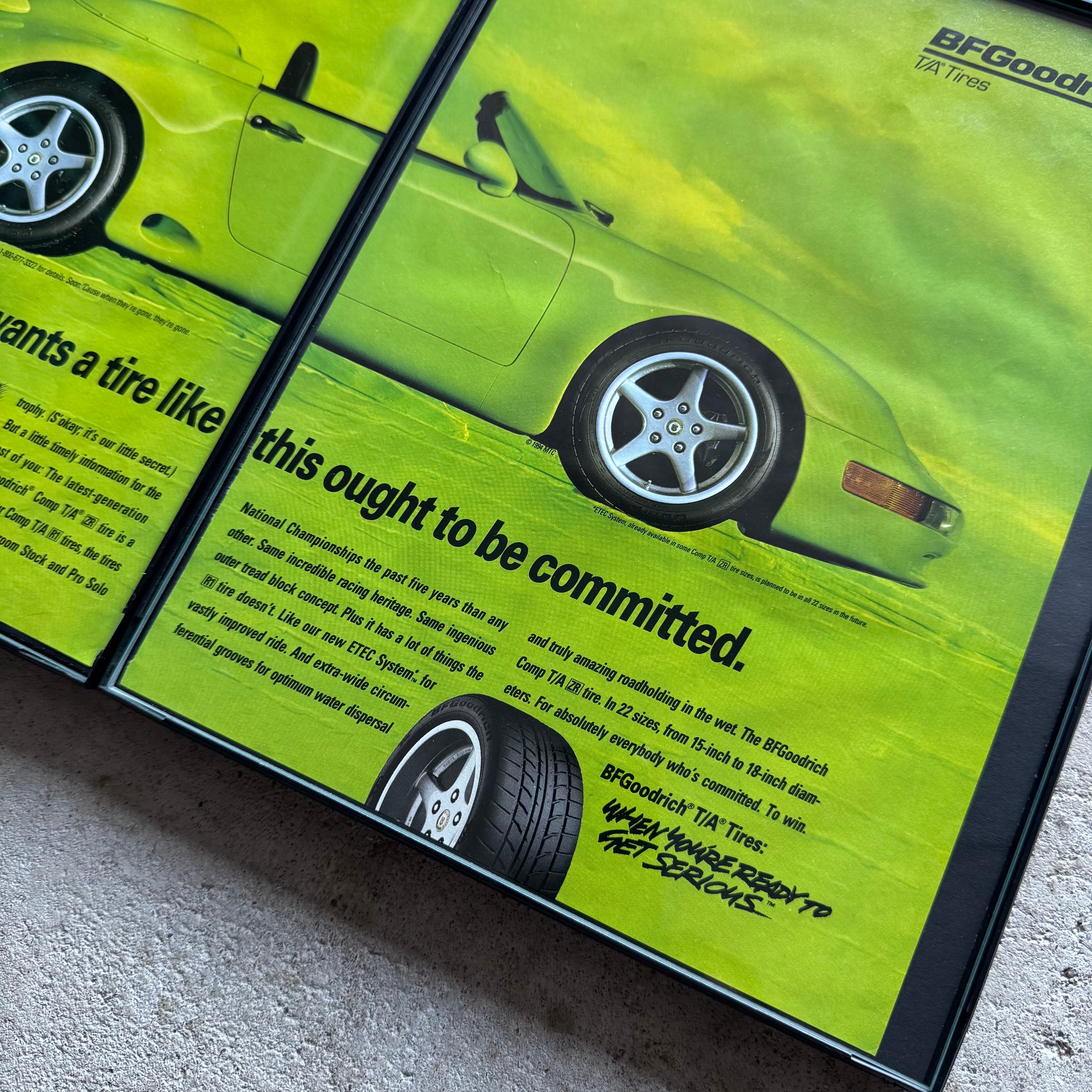 1990 BF Goodrich Porsche Cabriolet Green Framed Advertisement