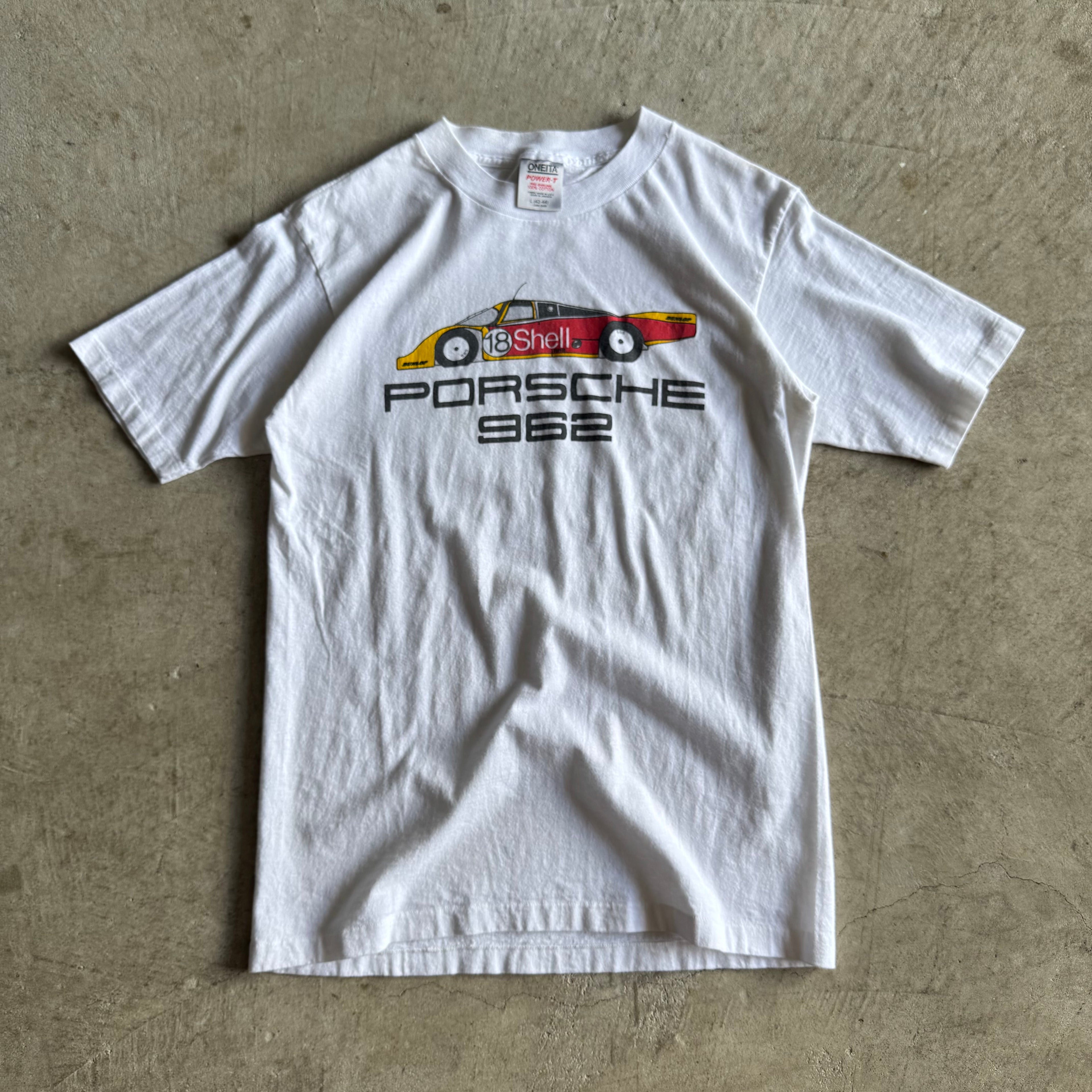 Vintage 90s Porsche Shell 962 White T Shirt Size Large