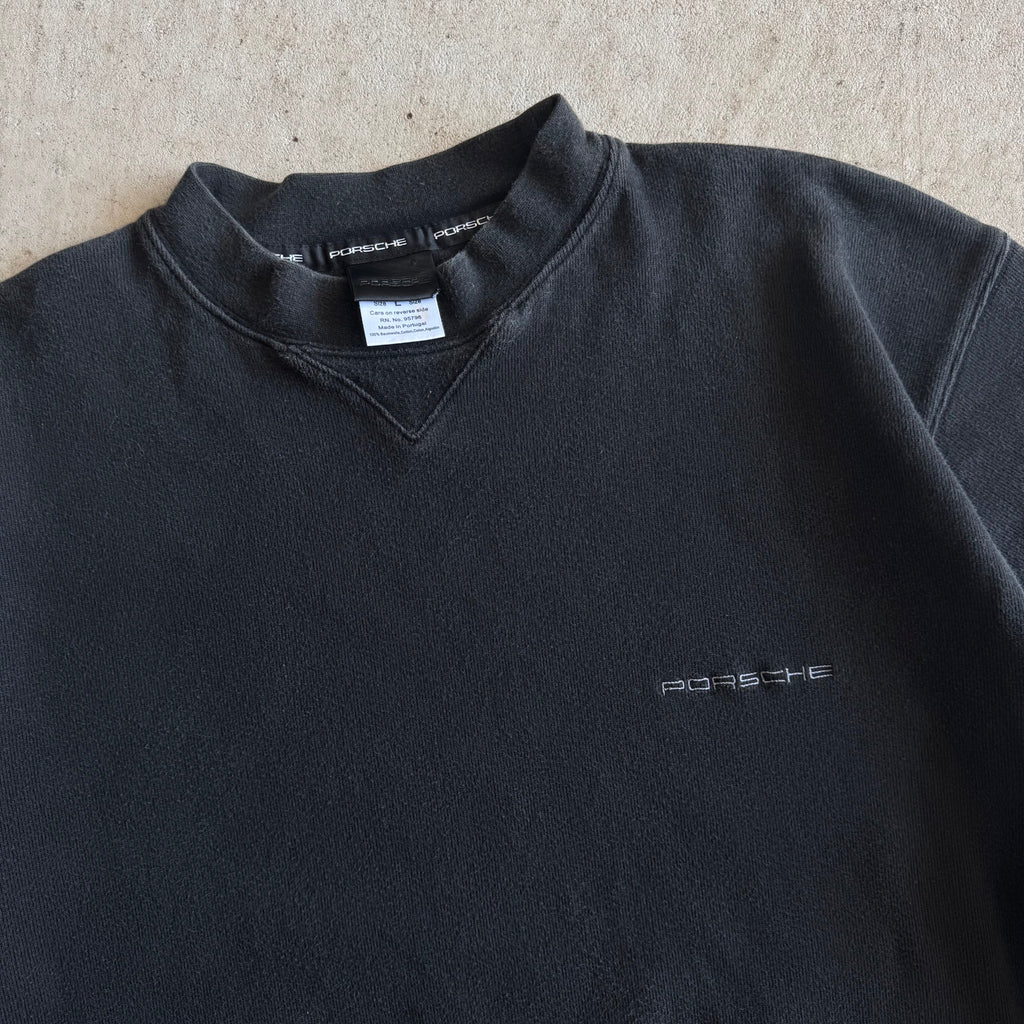 90s Porsche Selection Embroidered White Spellout Crewneck Sweater (L)