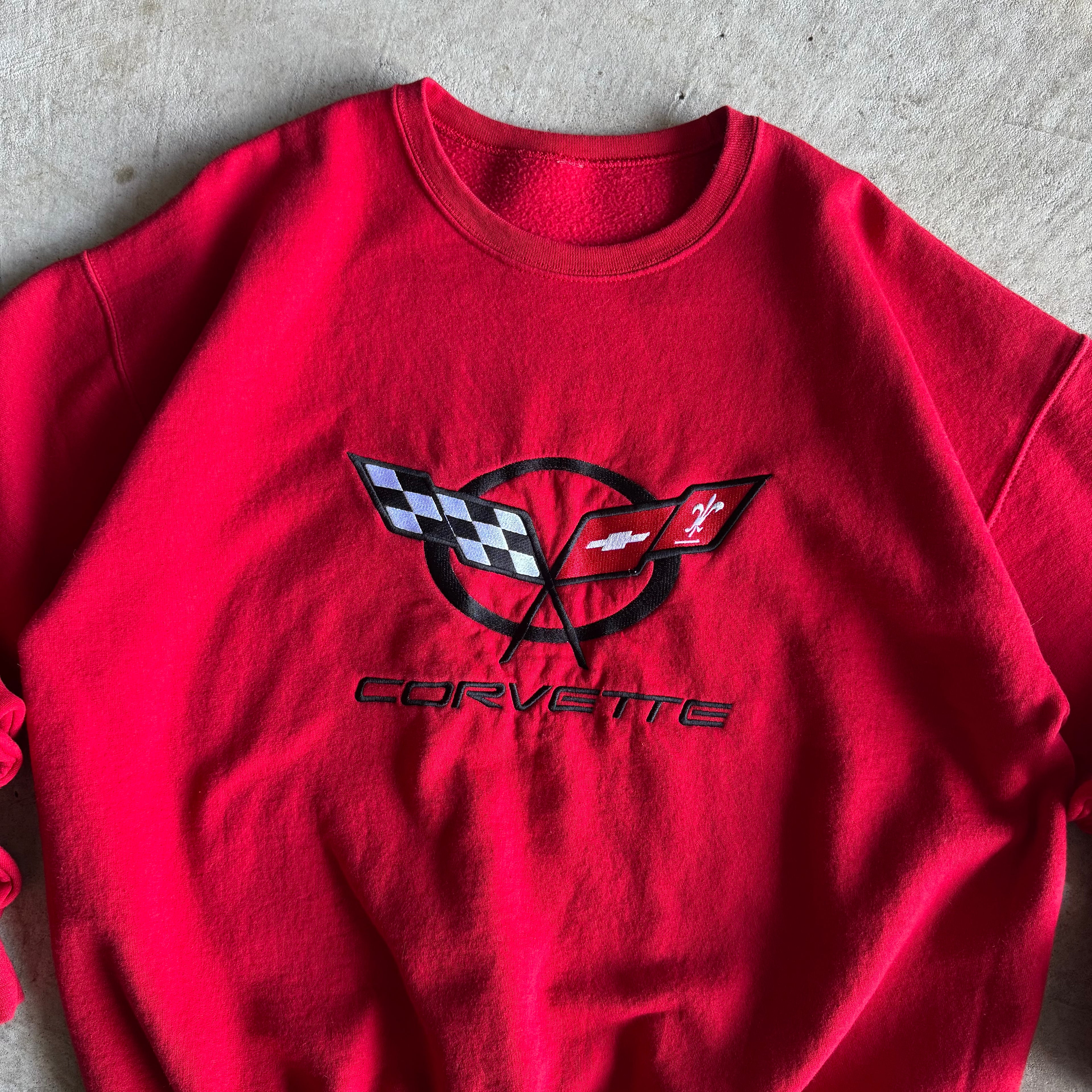 90s Chevy Corvette Flag Red Pullover Sweater (L)