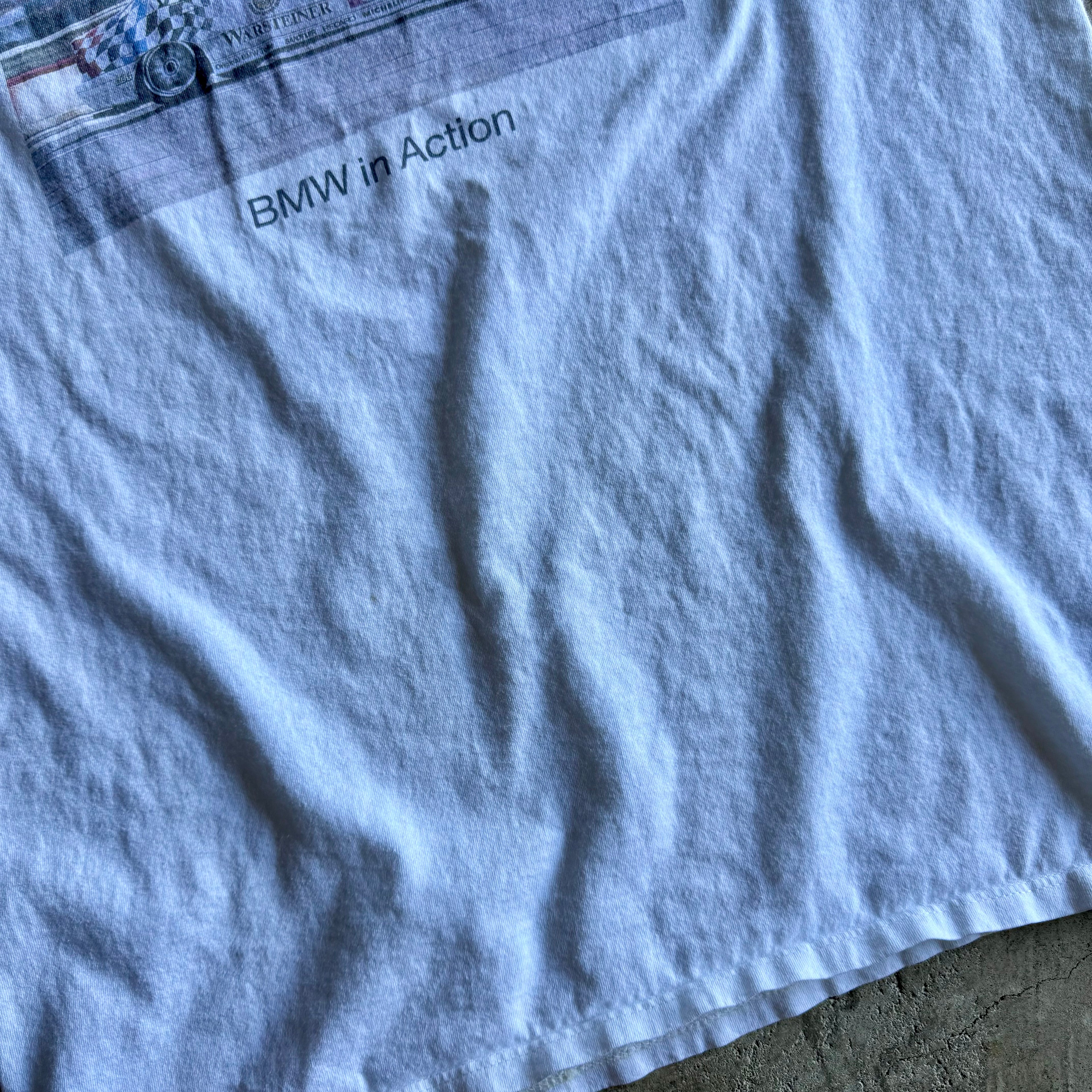 Vintage 90s BMW in Action E36 318 Fina Warsteiner White T Shirt Size XL