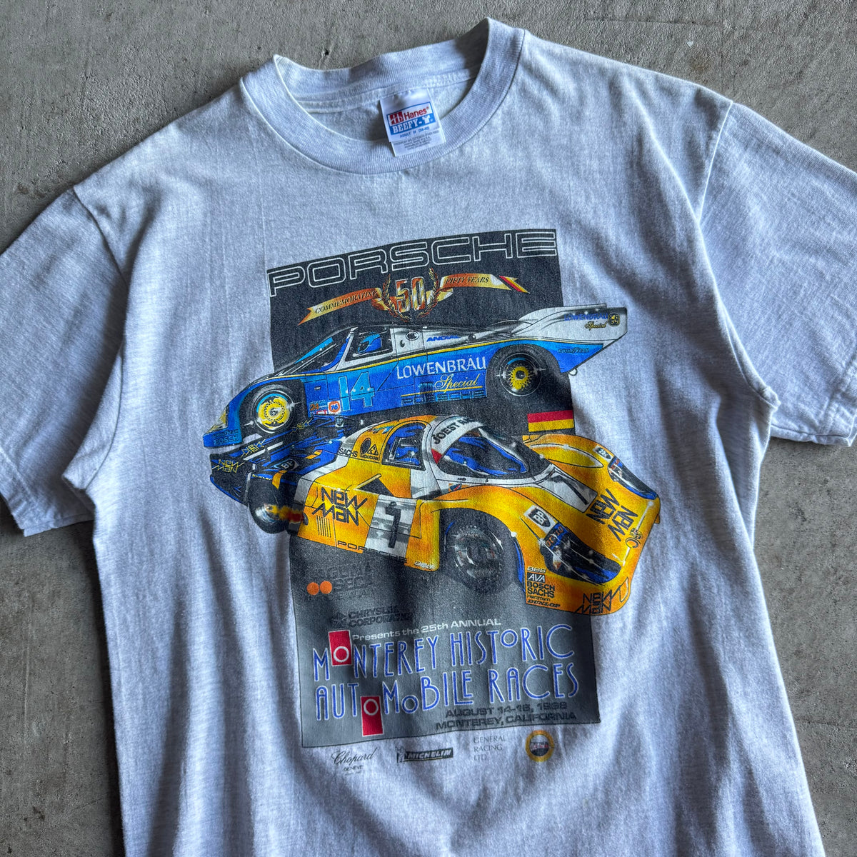90s Porsche 50th Year Monterey Historic Races Grey T Shirt (M)