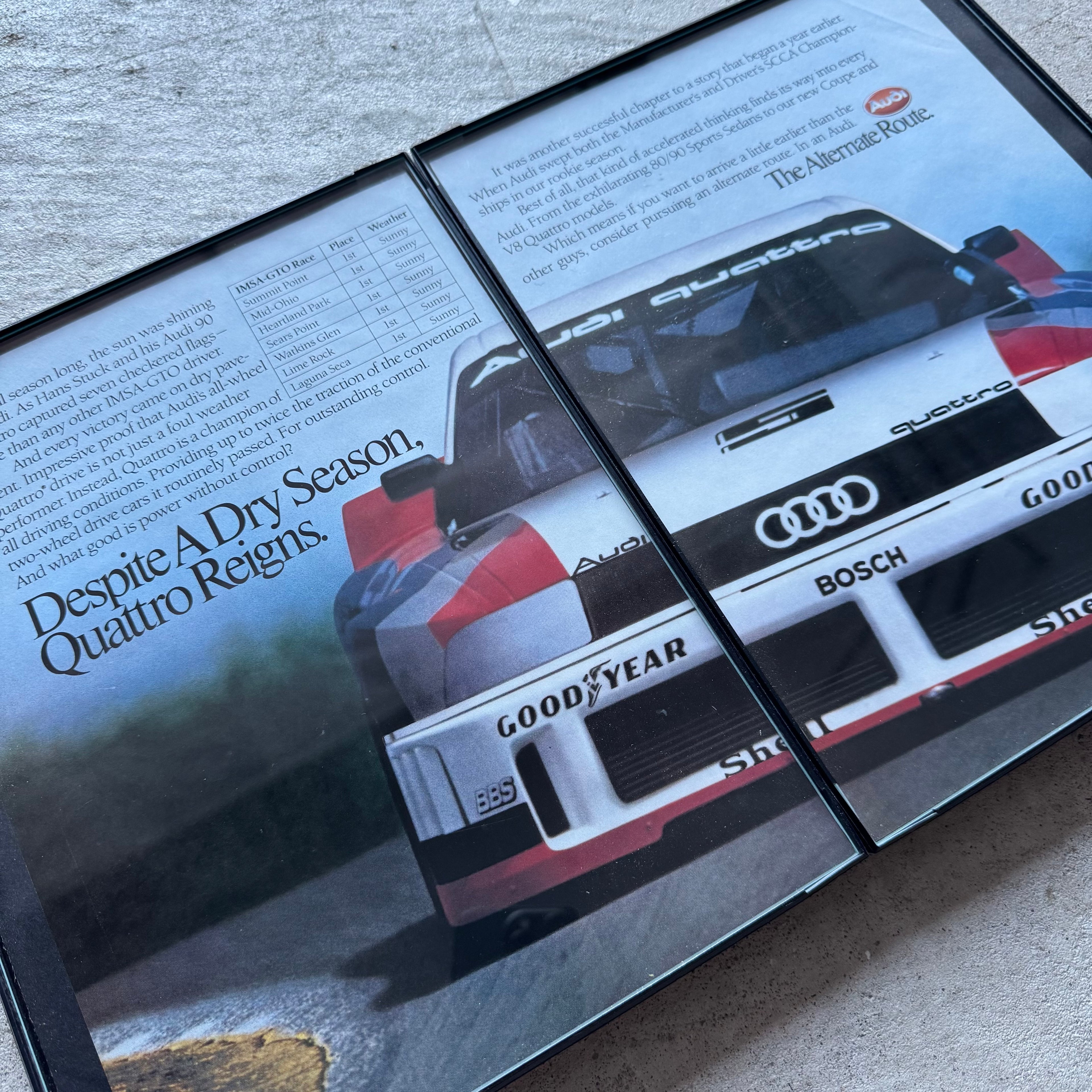 1990 Audi 90 Quattro IMSA GTO Victory Record Framed Advertisement