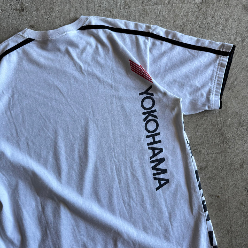 90s Advan Yokohama Checkered White Work T Shirt (XL)