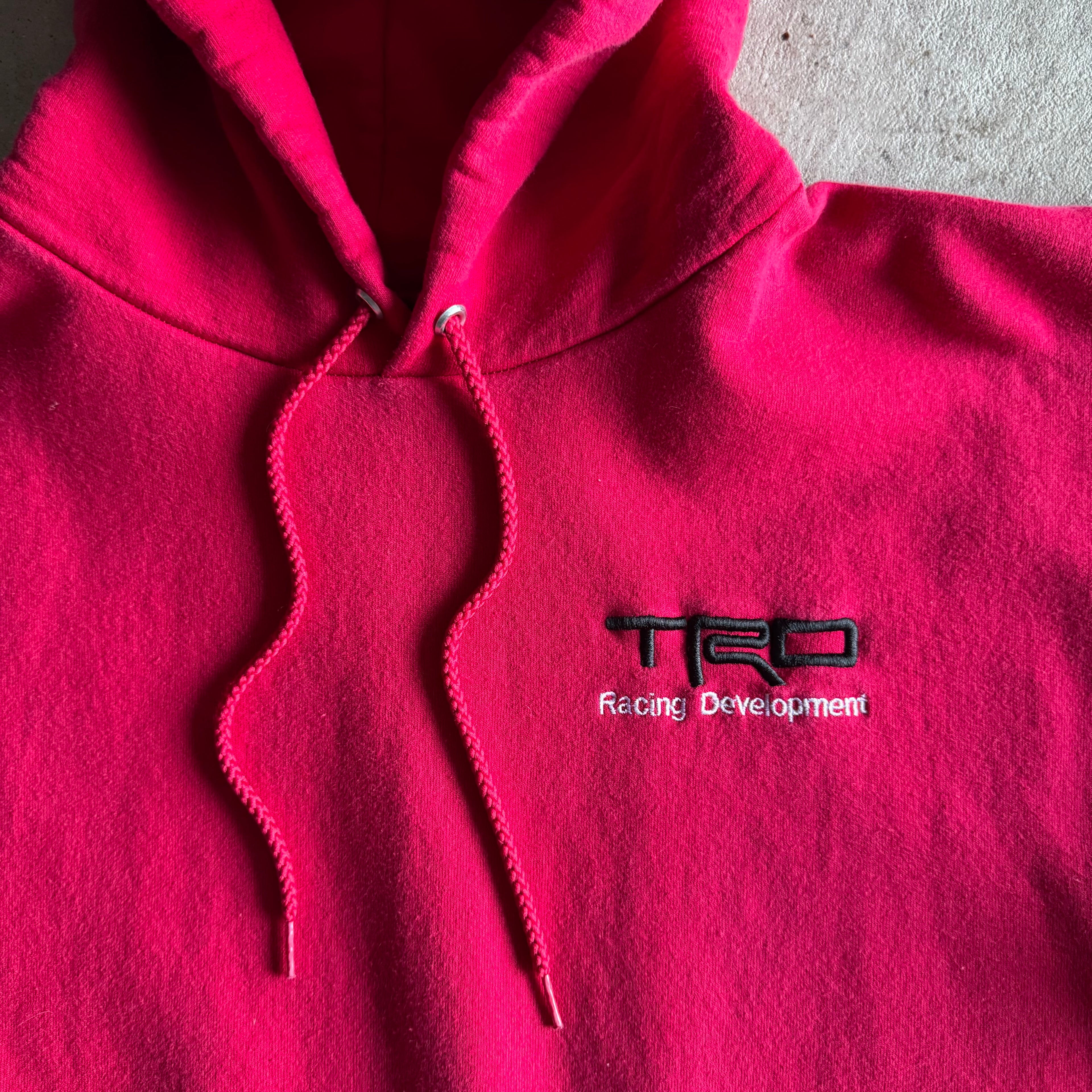 Vintage 90s Toyota TRD Racing Development Red Hoodie Sweater Size XL