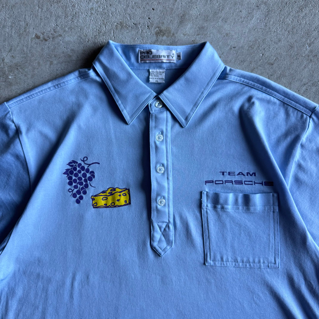 90s Team Porsche Lund to Hiko Rally Blue Polo Top Shirt (XL)