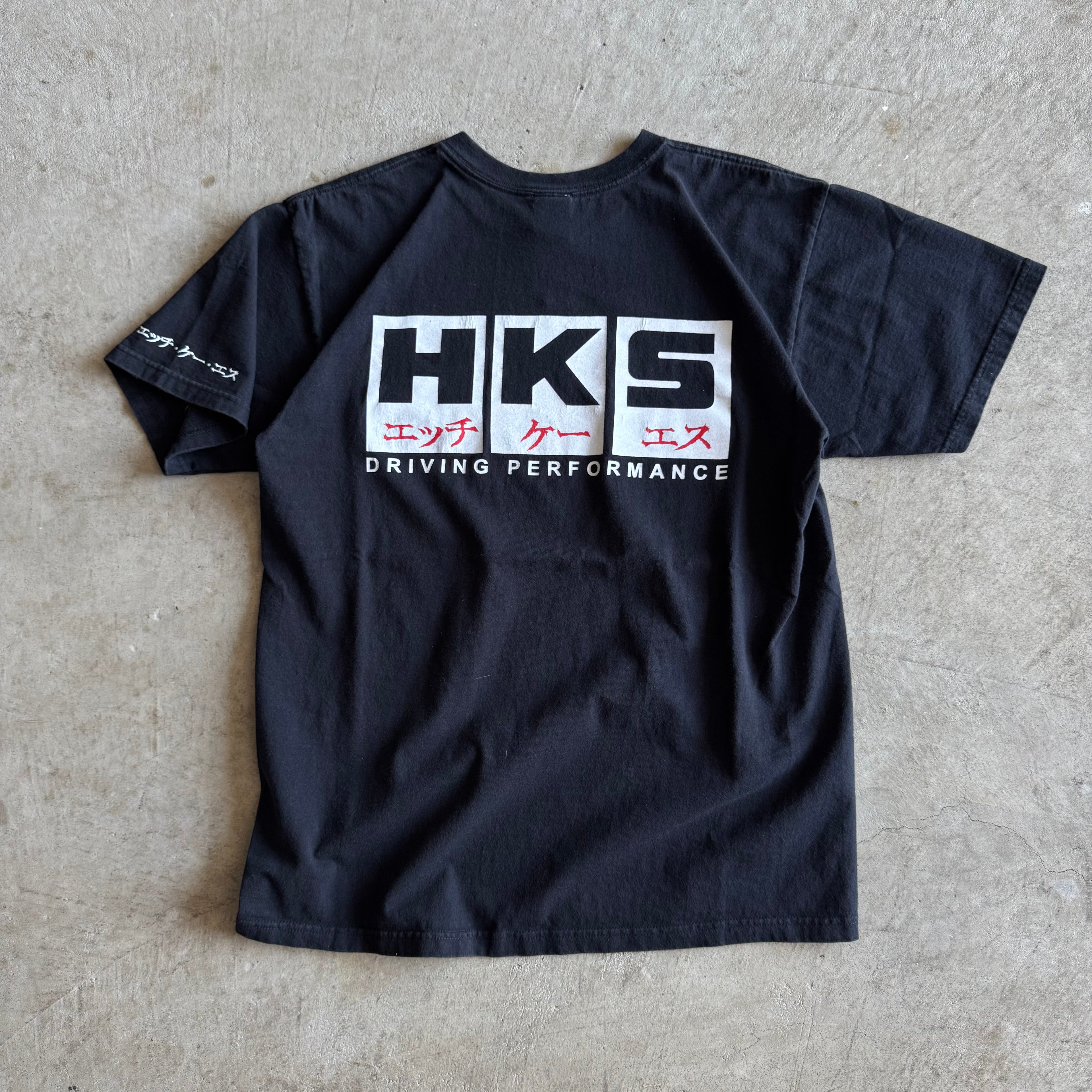 Vintage 90s HKS Driving Performance Kanji Box Logo Black T Shirt Size Large