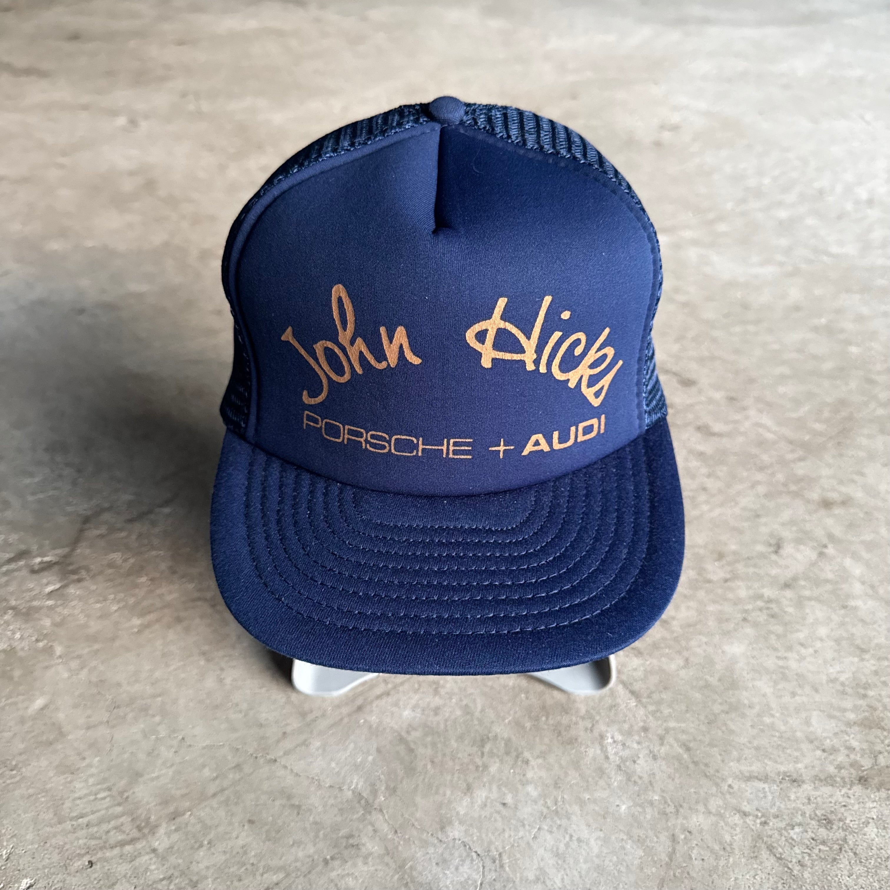80s John Hicks Porsche + Audi Navy Mesh Adjustable Trucker Hat