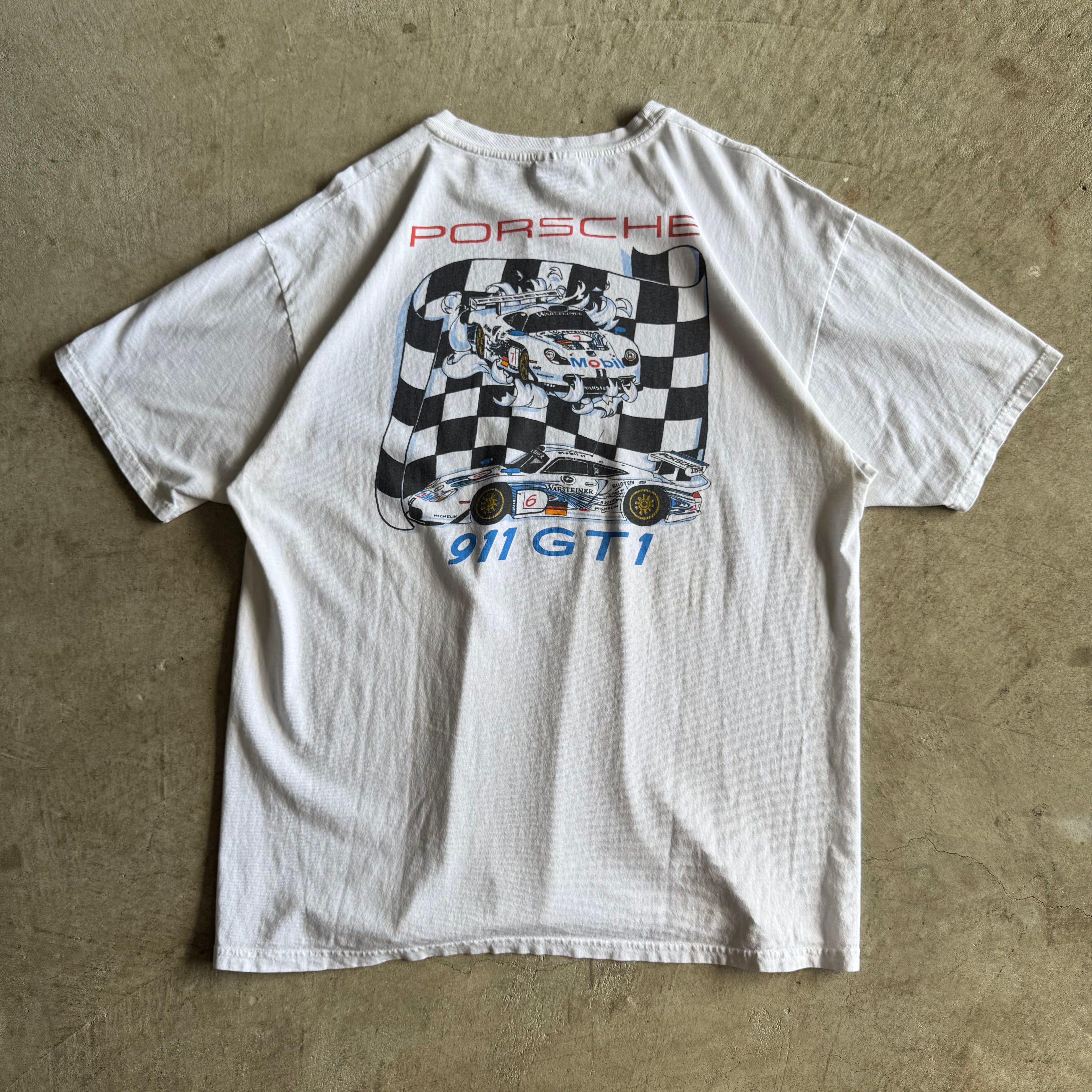Vintage 90s Porsche GT1 Mobil 1 Warsteiner White T Shirt Size XL