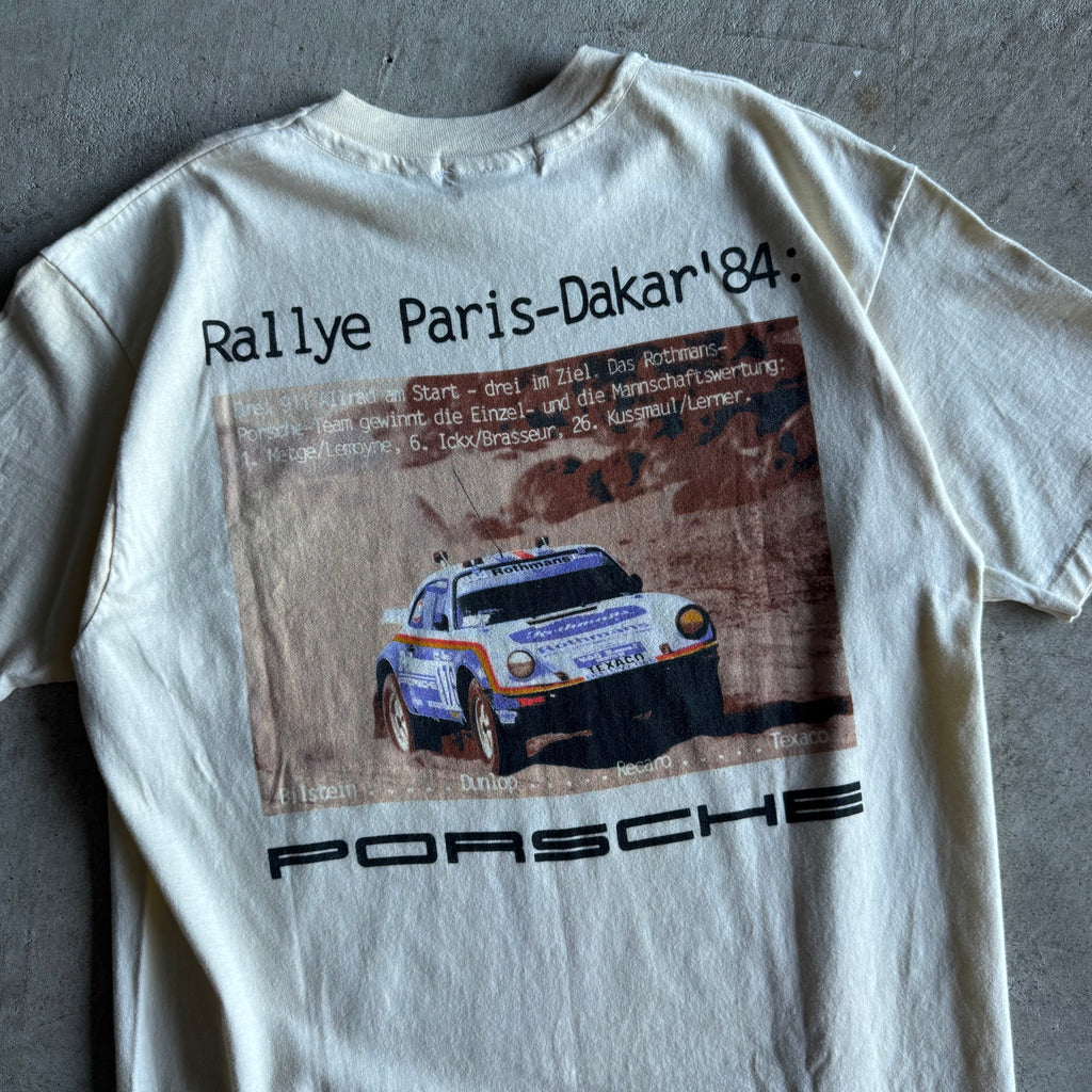 80s Porsche Limited Rally Paris Dakar Beige Victory Poster T Shirt (XL)