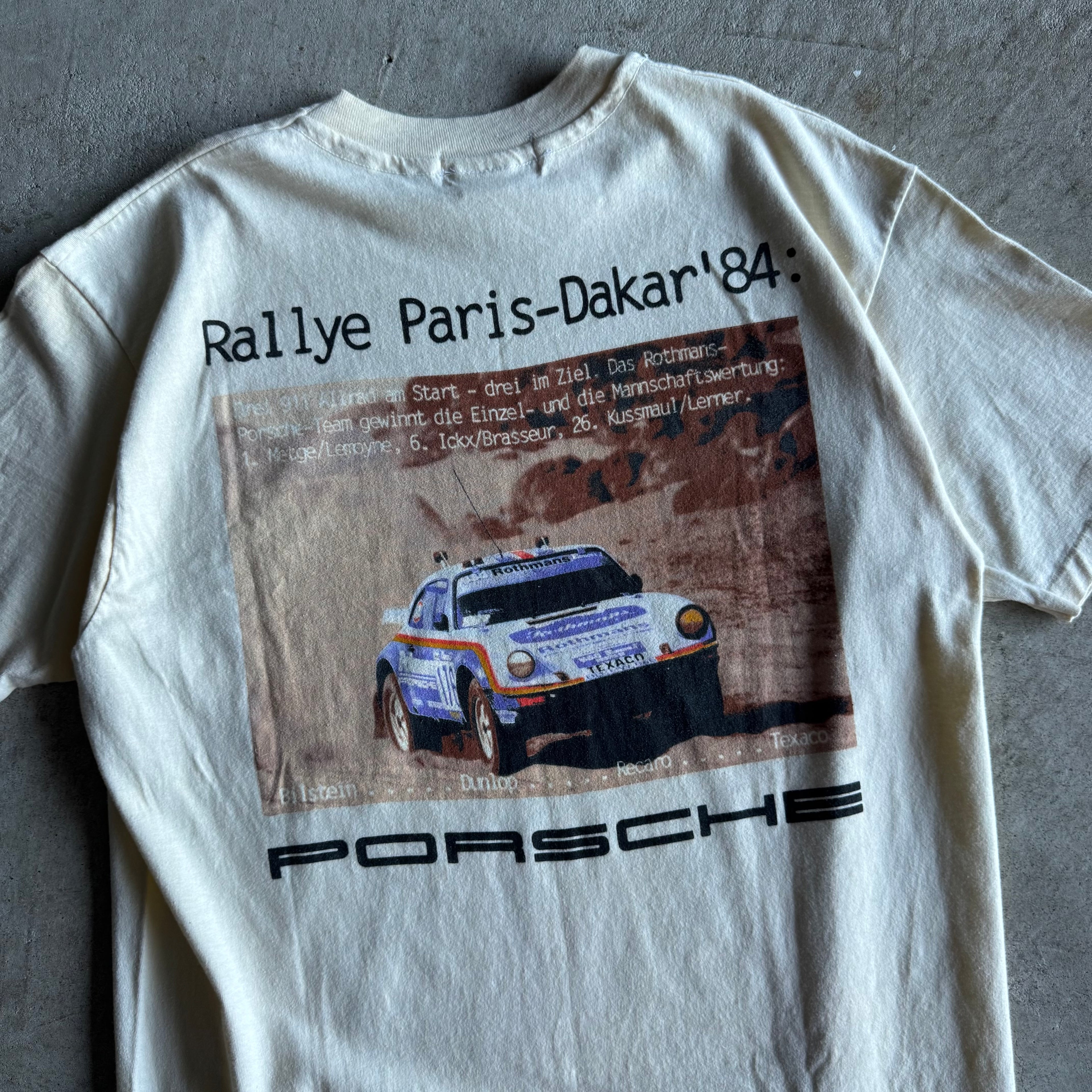 80s Porsche Limited Rally Paris Dakar Beige Victory Poster T Shirt (XL)