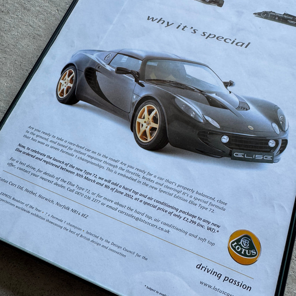 2002 Lotus Elise You Know Why Its Special Framed Advertisement