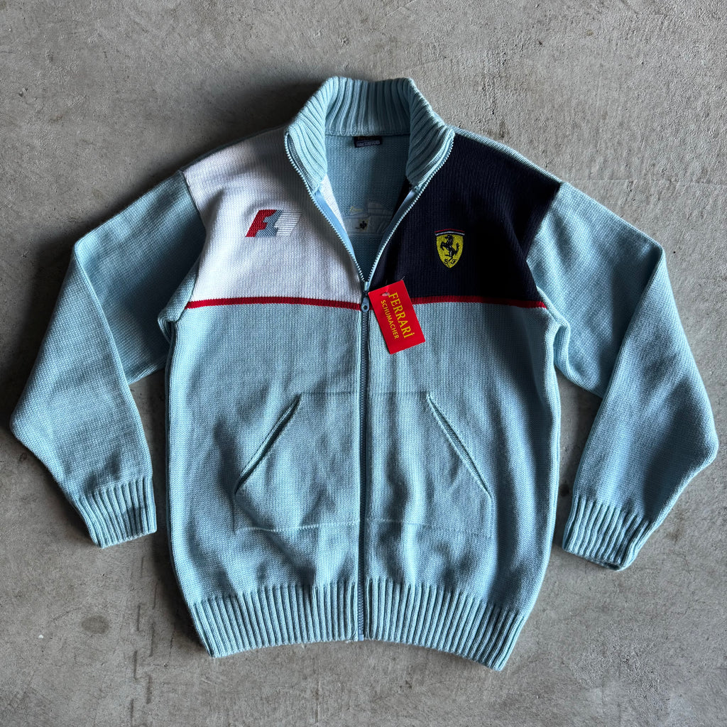 90s Ferrari Michael Schumacher Blue Knit Jacket (L)