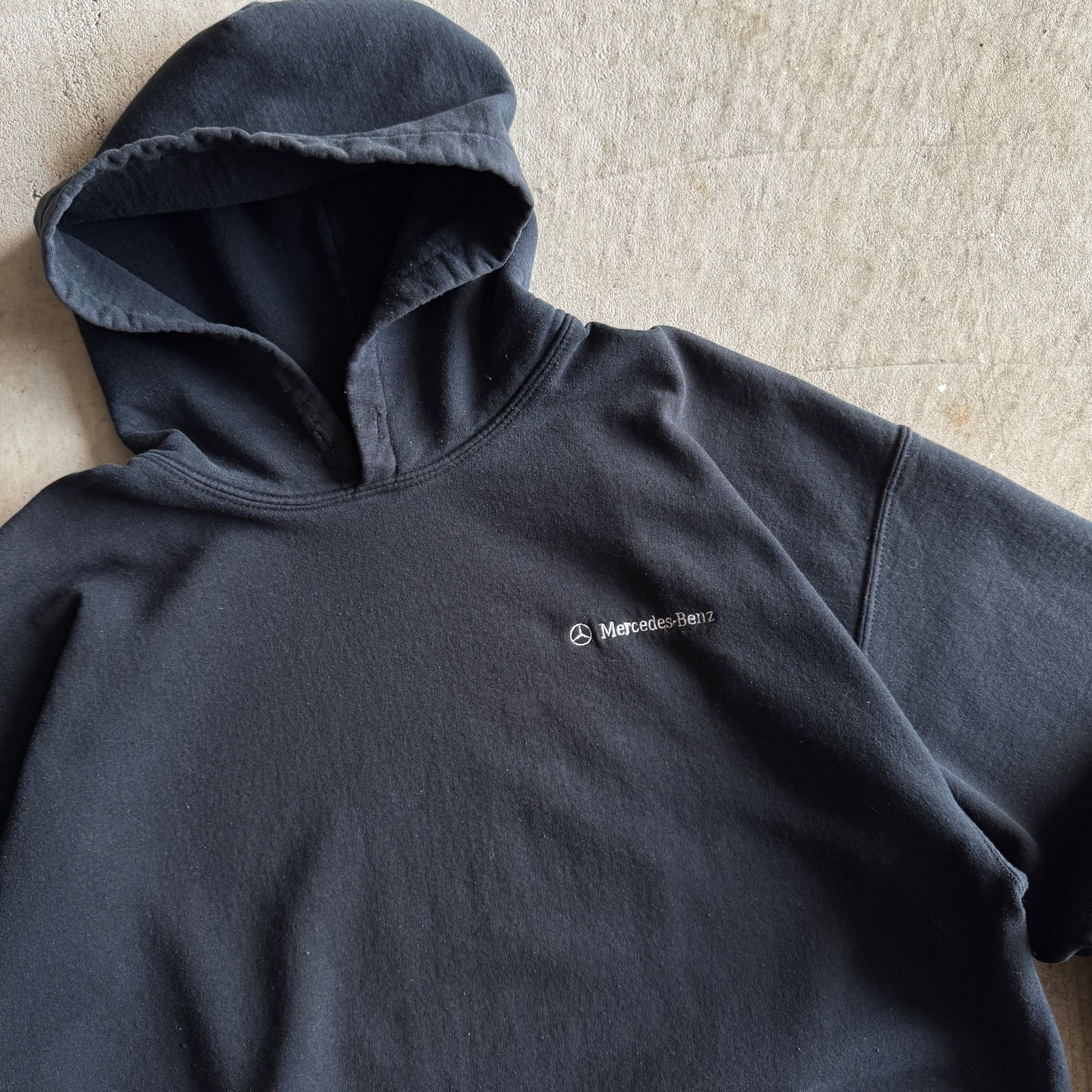 Vintage Mercedes-Benz Embroidered Black Hooded Pullover (XL)