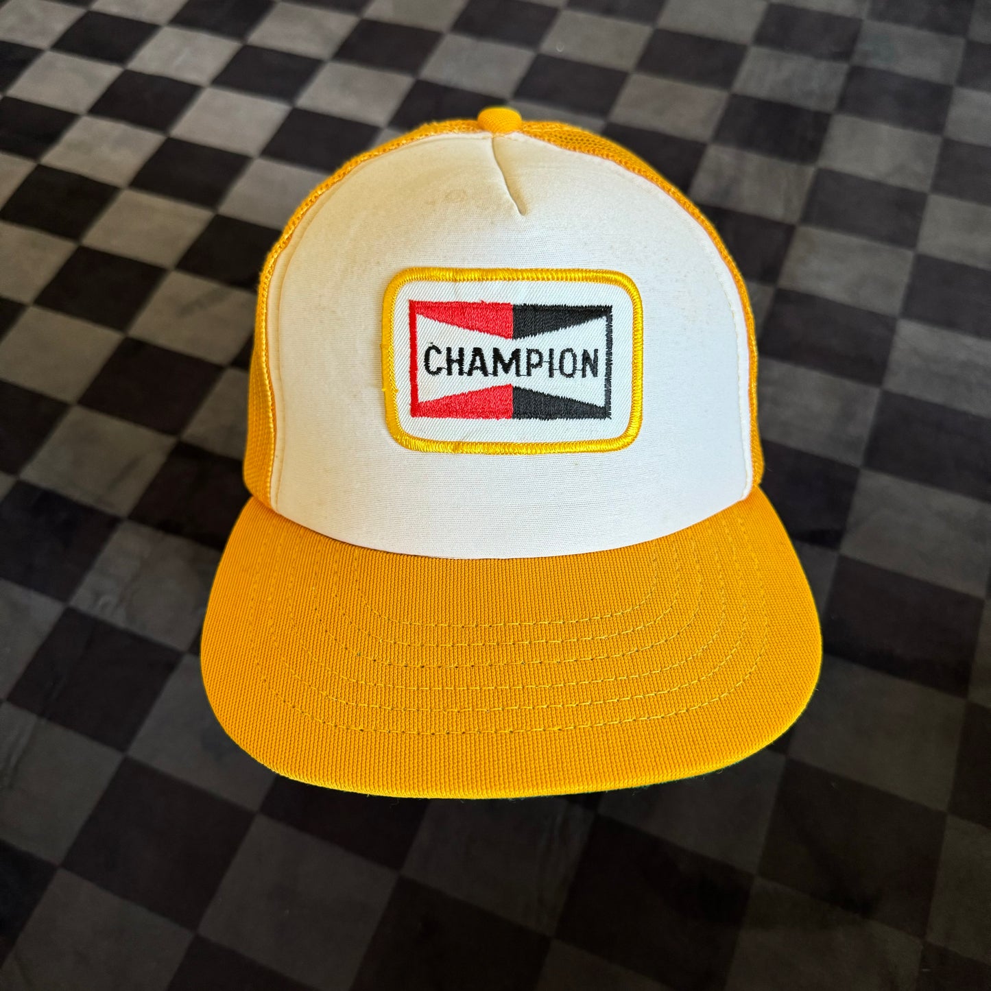 90s Champion Spark Plugs Yellow/White Trucker Hat
