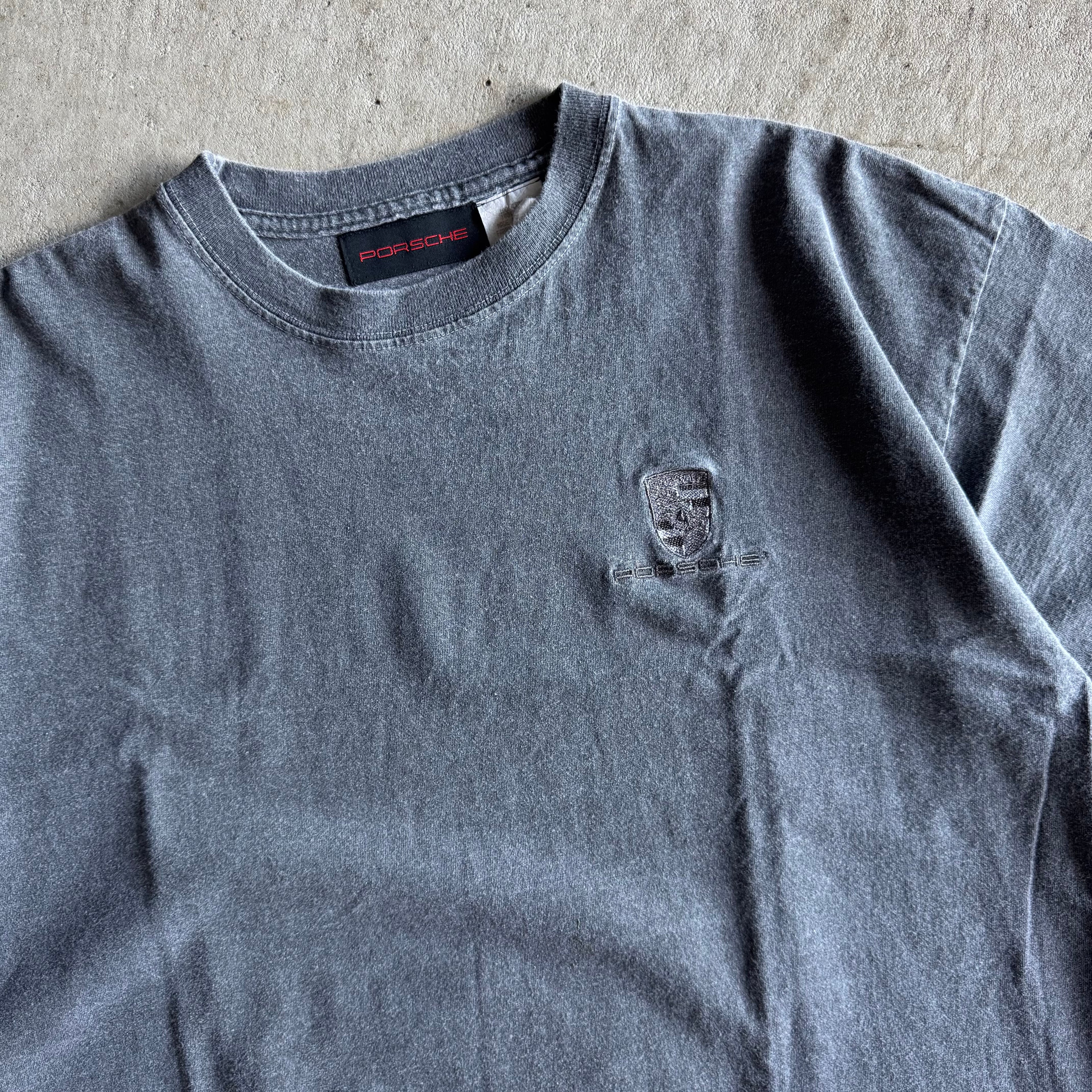 90s Porsche Selection Embroidered Crest Grey Tonal T Shirt (XL)