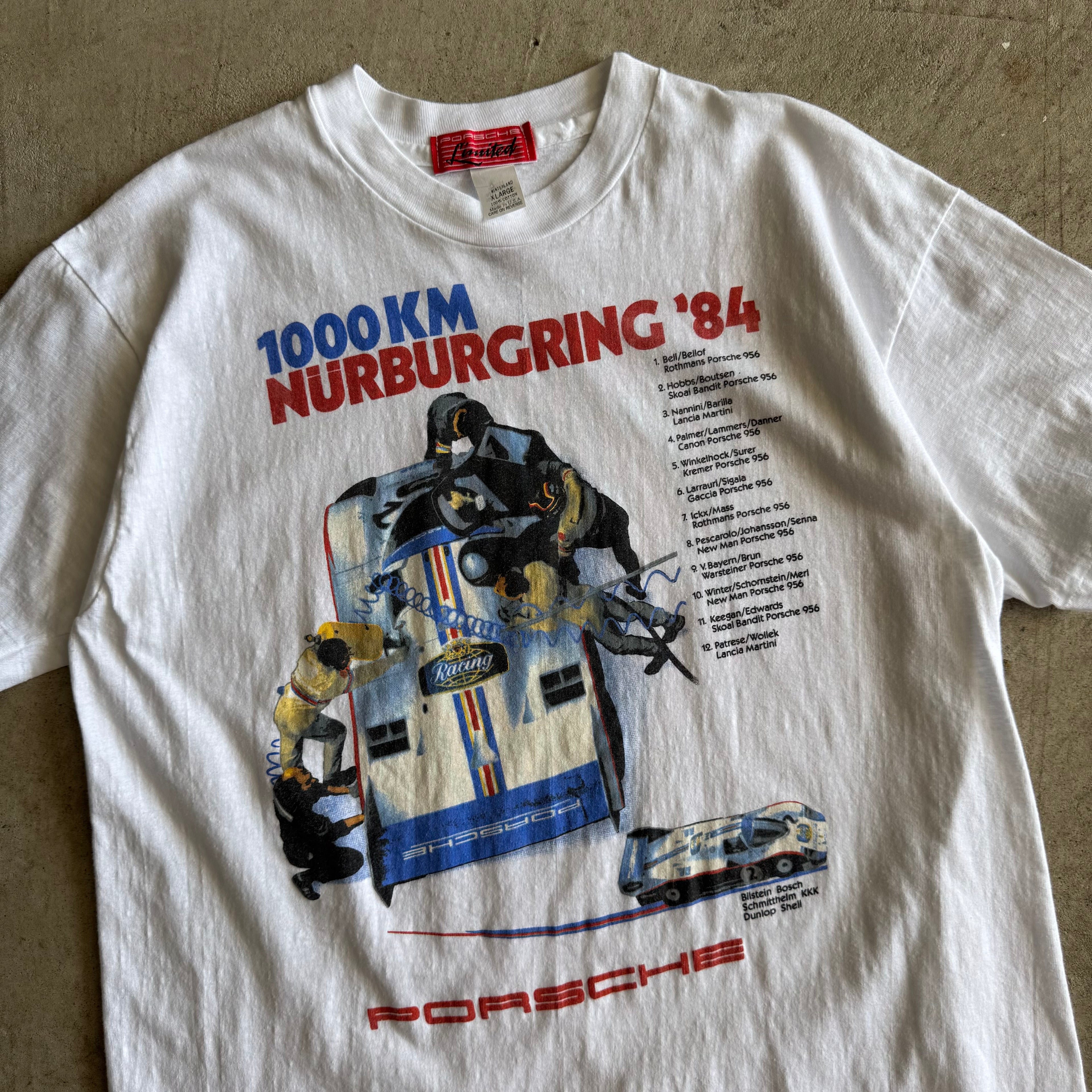 80s Porsche Limited 1000KM Nurburgring White Victory Poster T Shirt (XL)