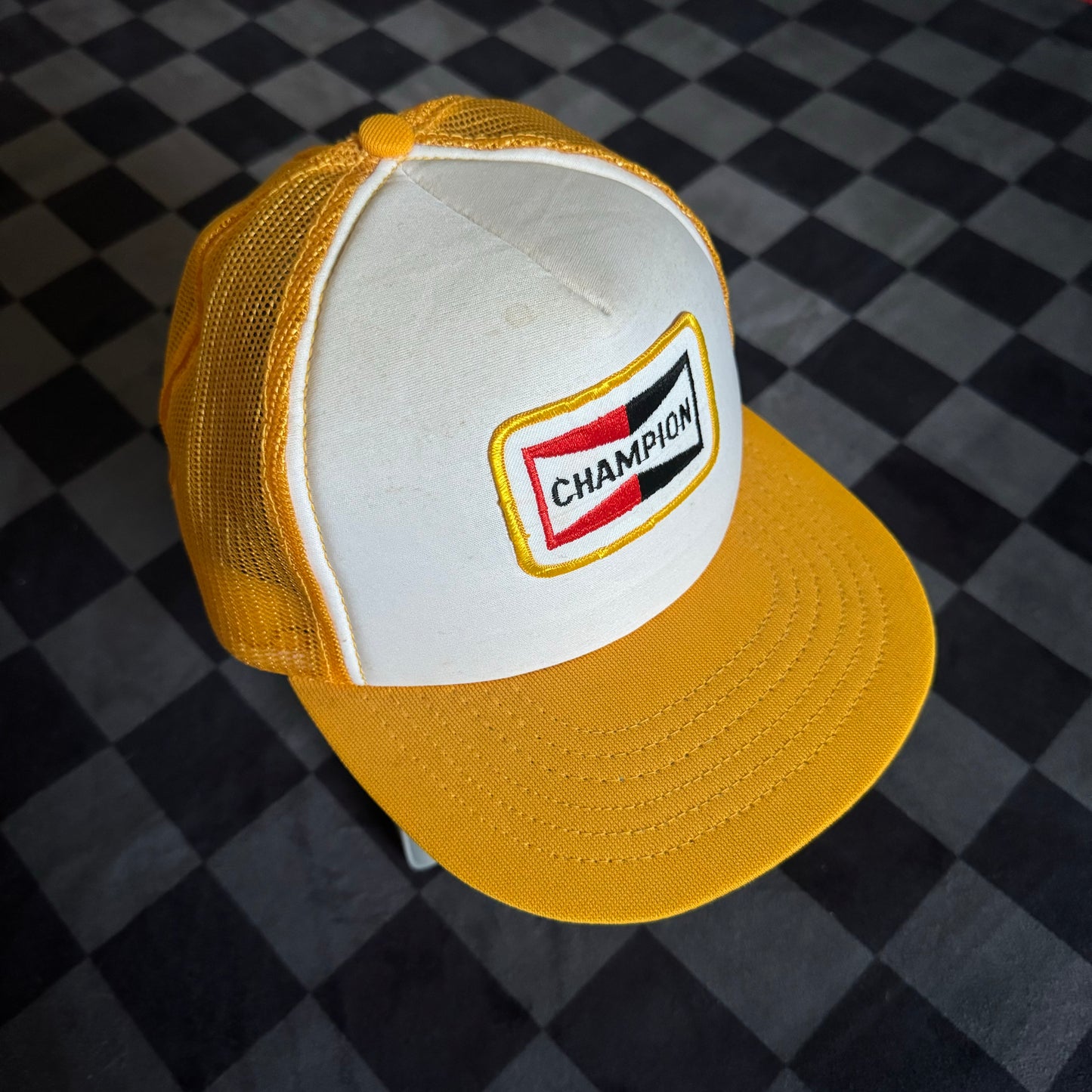 90s Champion Spark Plugs Yellow/White Trucker Hat