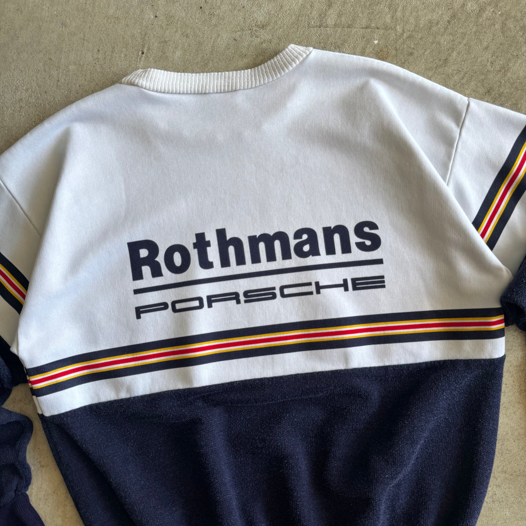 80s Porsche Rothmans Racing Striped 2-Tone Crewneck Sweater (M)