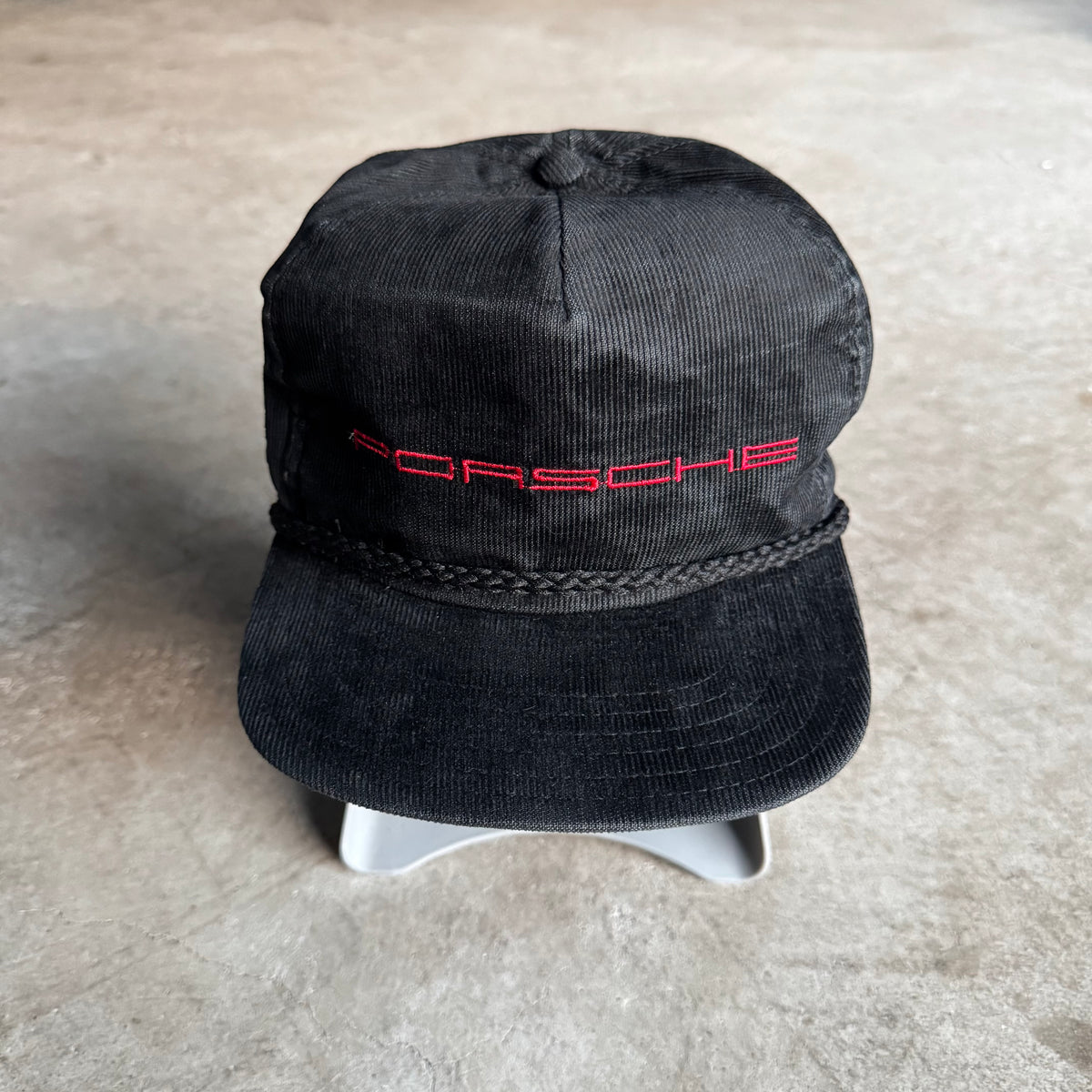 90s Porsche Spellout Black Corduroy Adjustable Snapback Hat