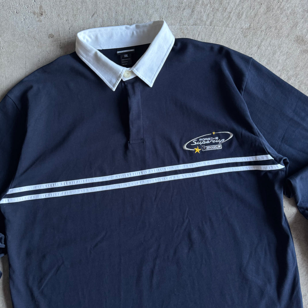 2000s Porsche Selection Supercup Striped Navy Rugby Polo Shirt (XXL)