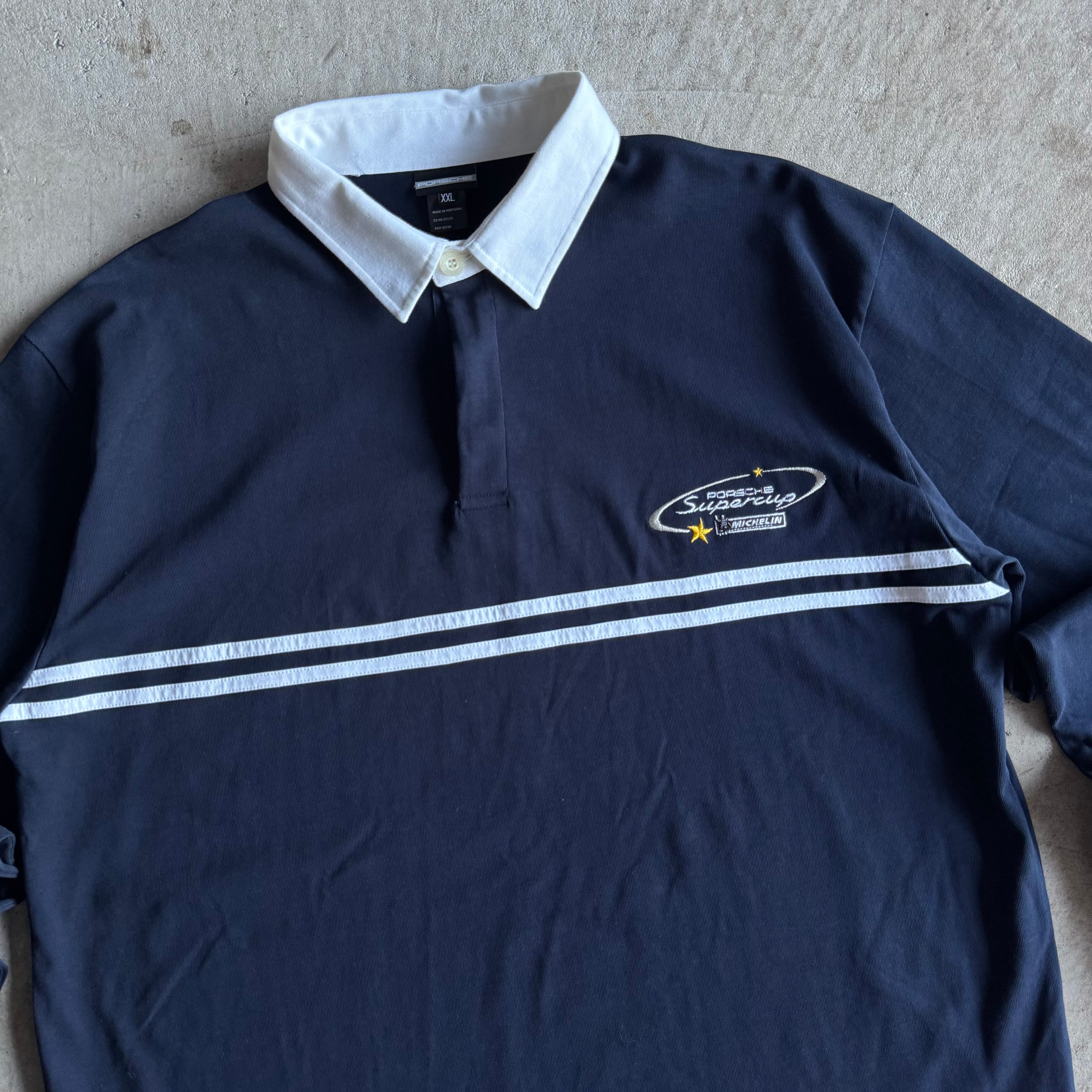 2000s Porsche Selection Supercup Striped Navy Rugby Polo Shirt (XXL)