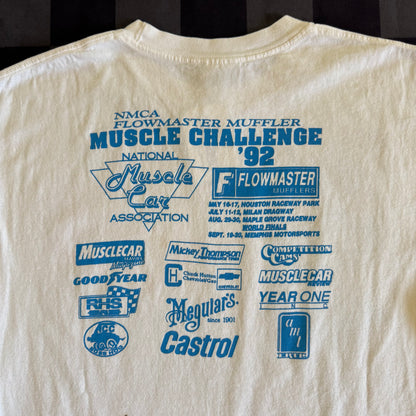 Vintage 1992 Flowmaster Muffler Muscle Challenge White T Shirt Size Large