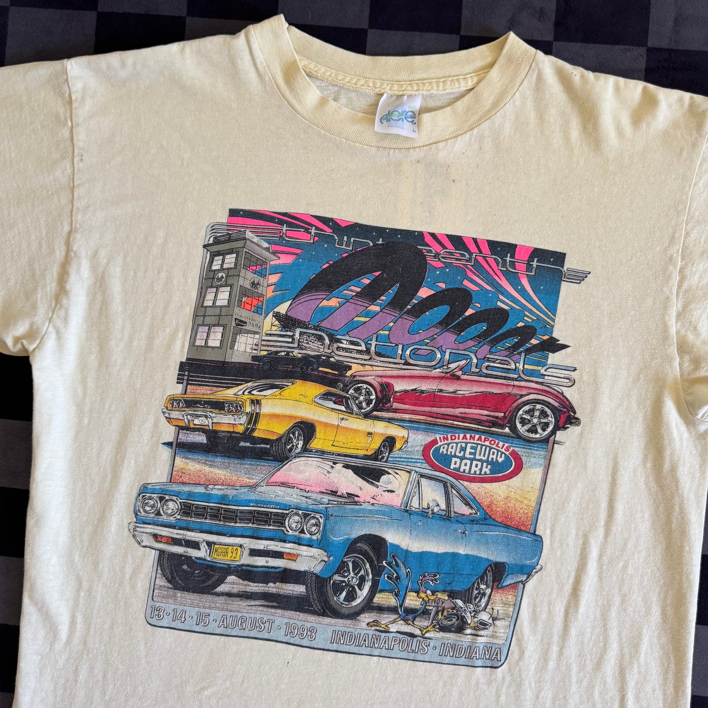 Vintage 1993 Mopar Nationals Indianapolis Raceway Yellow T Shirt Size Large