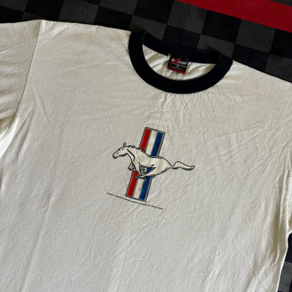 Ford Mustang Striped Logo Ringer T Shirt