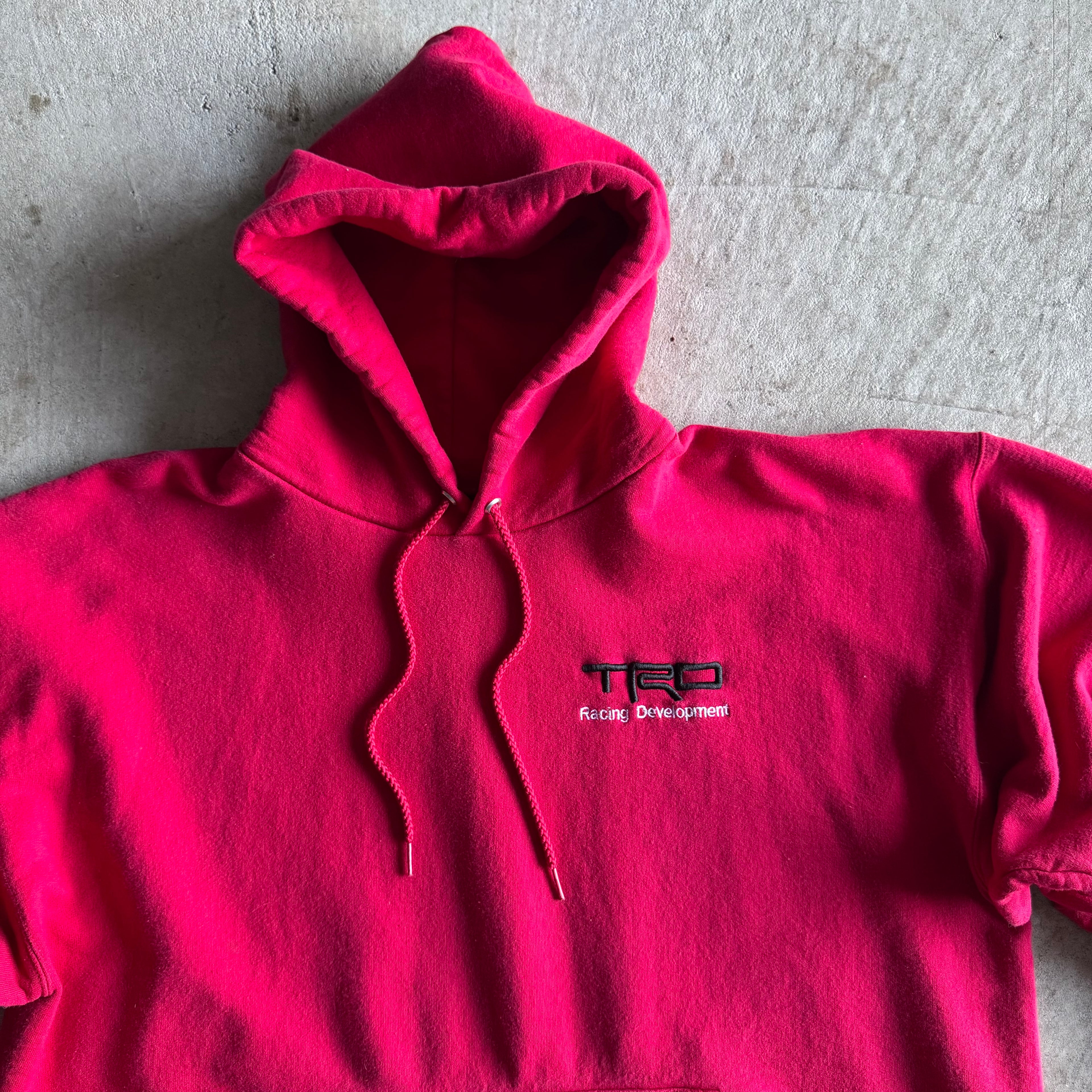 Vintage 90s Toyota TRD Racing Development Red Hoodie Sweater Size XL