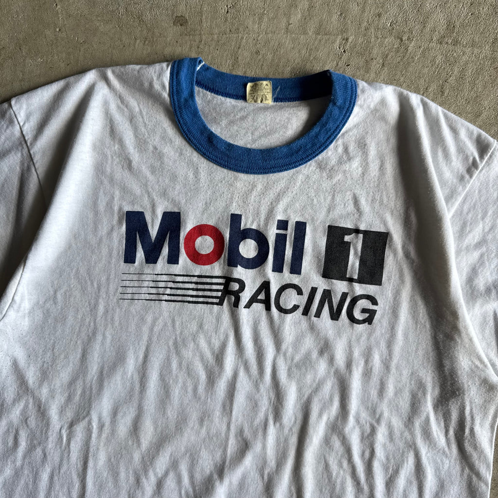 90s Mobil 1 Racing Blue White Ringer T Shirt (L)