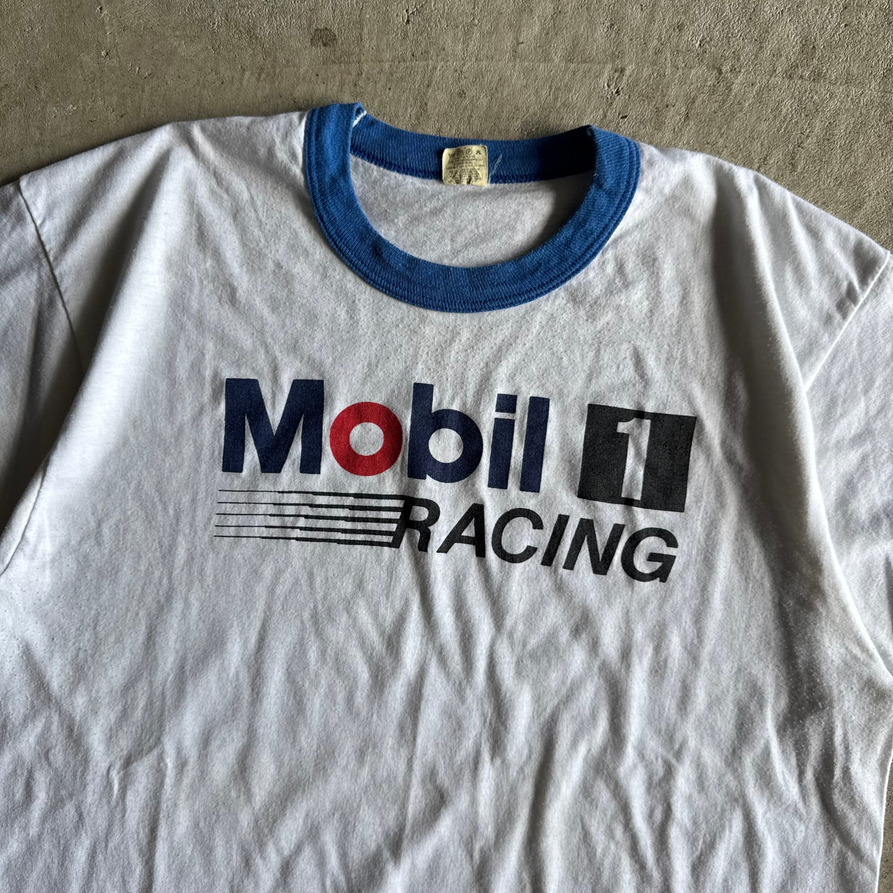 90s Mobil 1 Racing Blue White Ringer T Shirt (L)