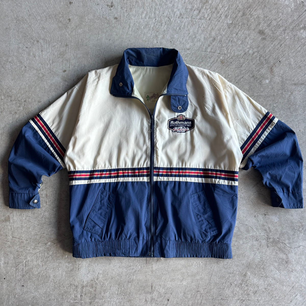 80s Porsche Rothmans Racing Striped Outerwear Jacket (XL)