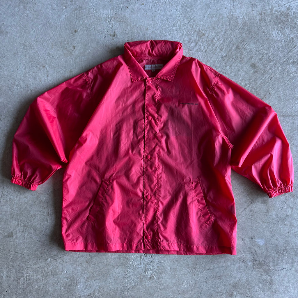 80s Porsche 944 Turbo Script Red Overcoat Rain Jacket (L)
