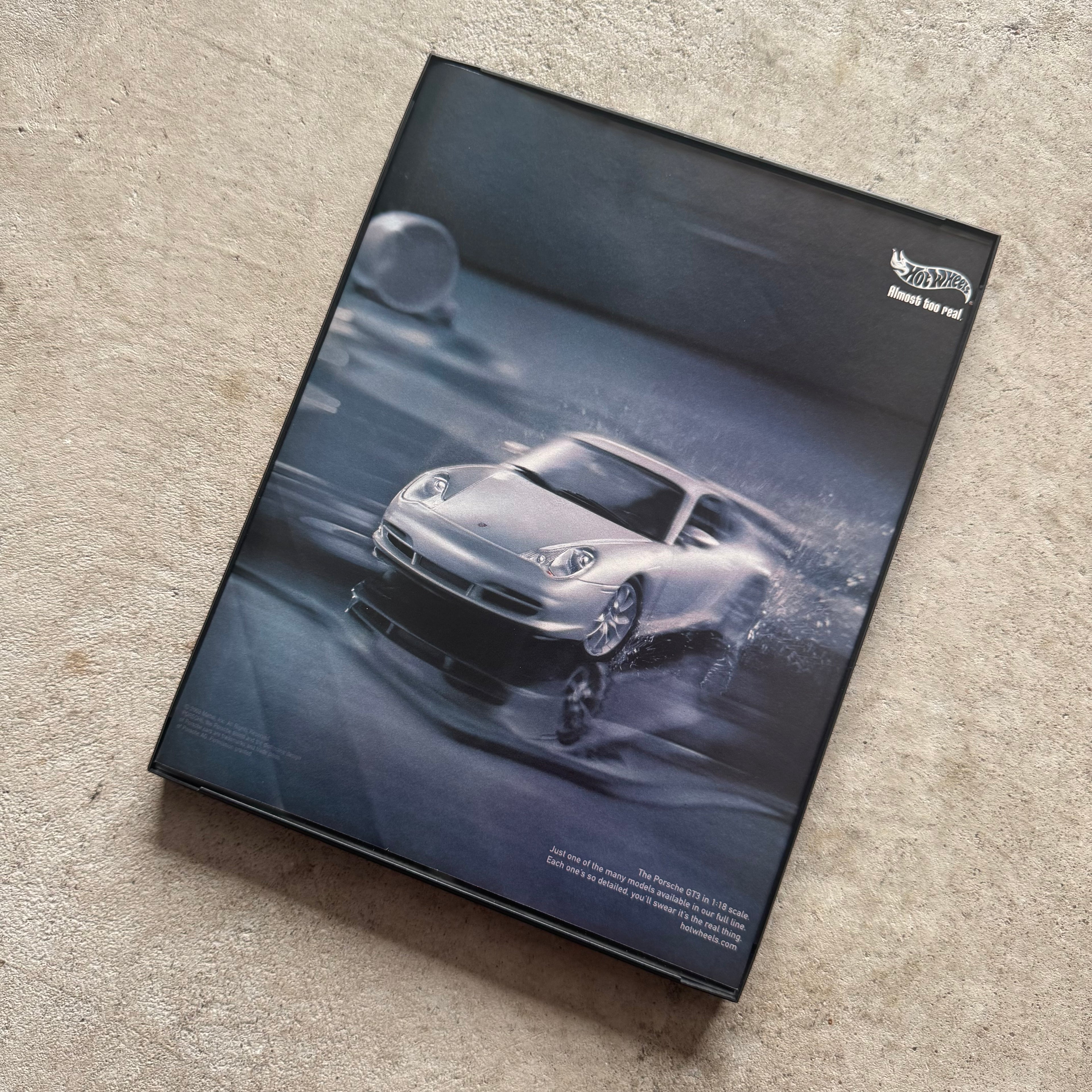 2003 Hots Wheels Porsche 996 GT3 Almost Too Real Framed Advertisement