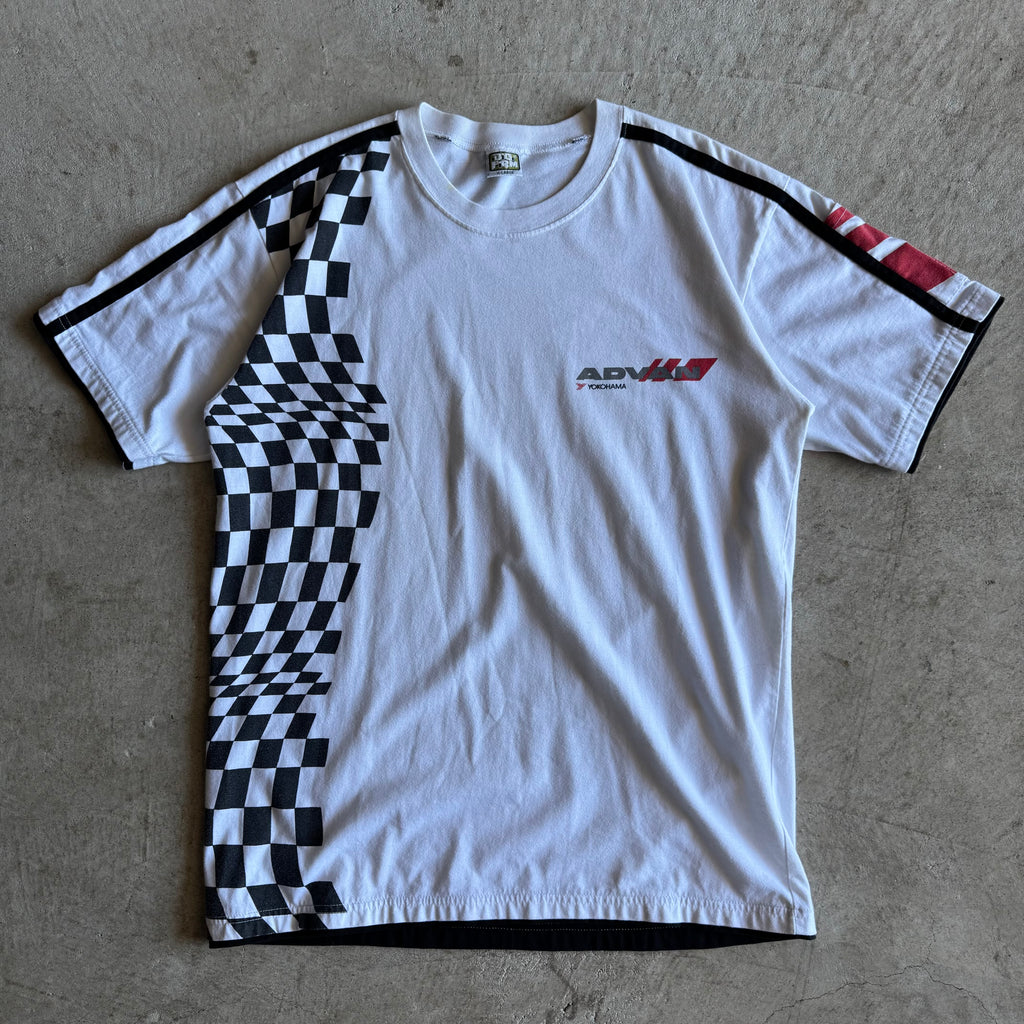 90s Advan Yokohama Checkered White Work T Shirt (XL)