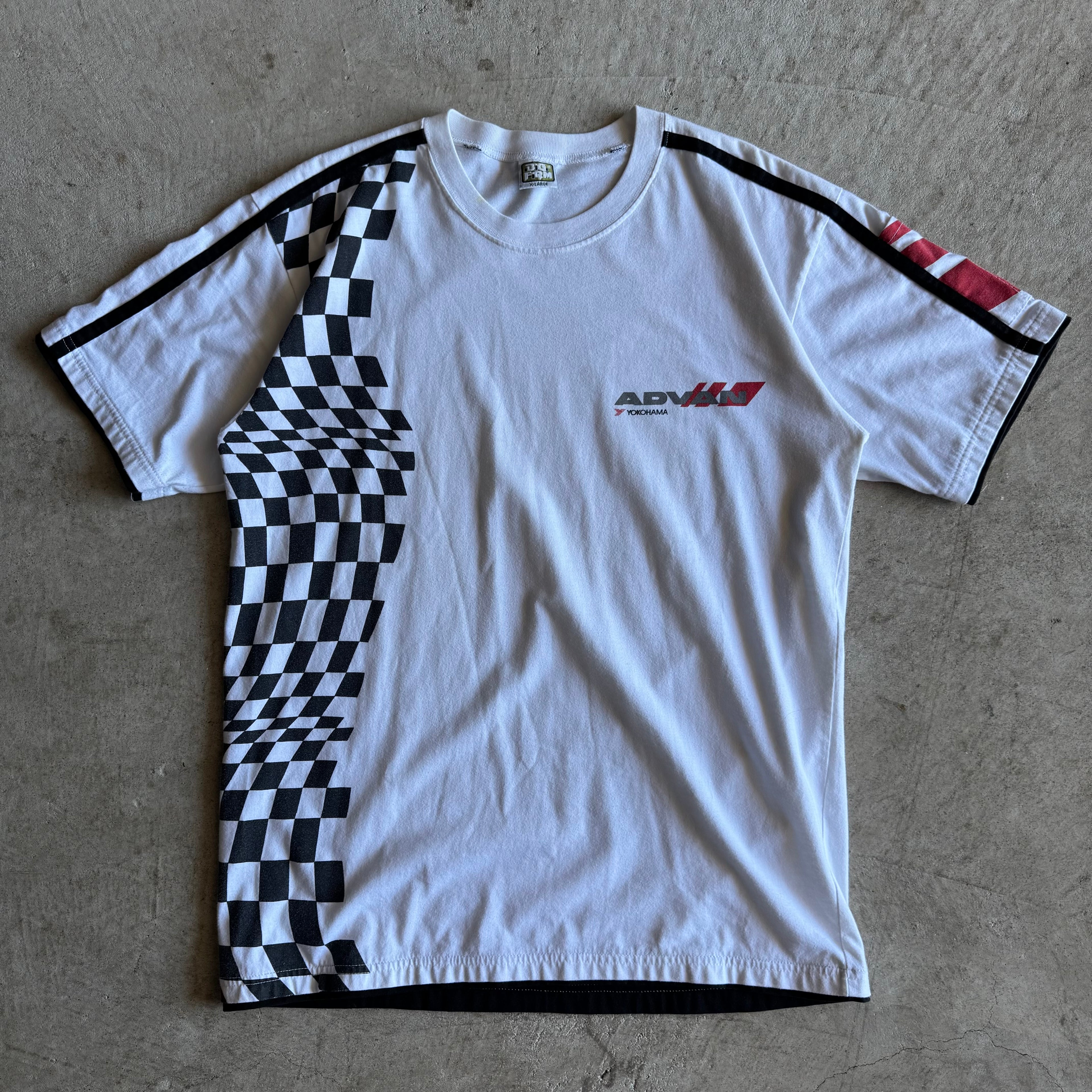 90s Advan Yokohama Checkered White Work T Shirt (XL)
