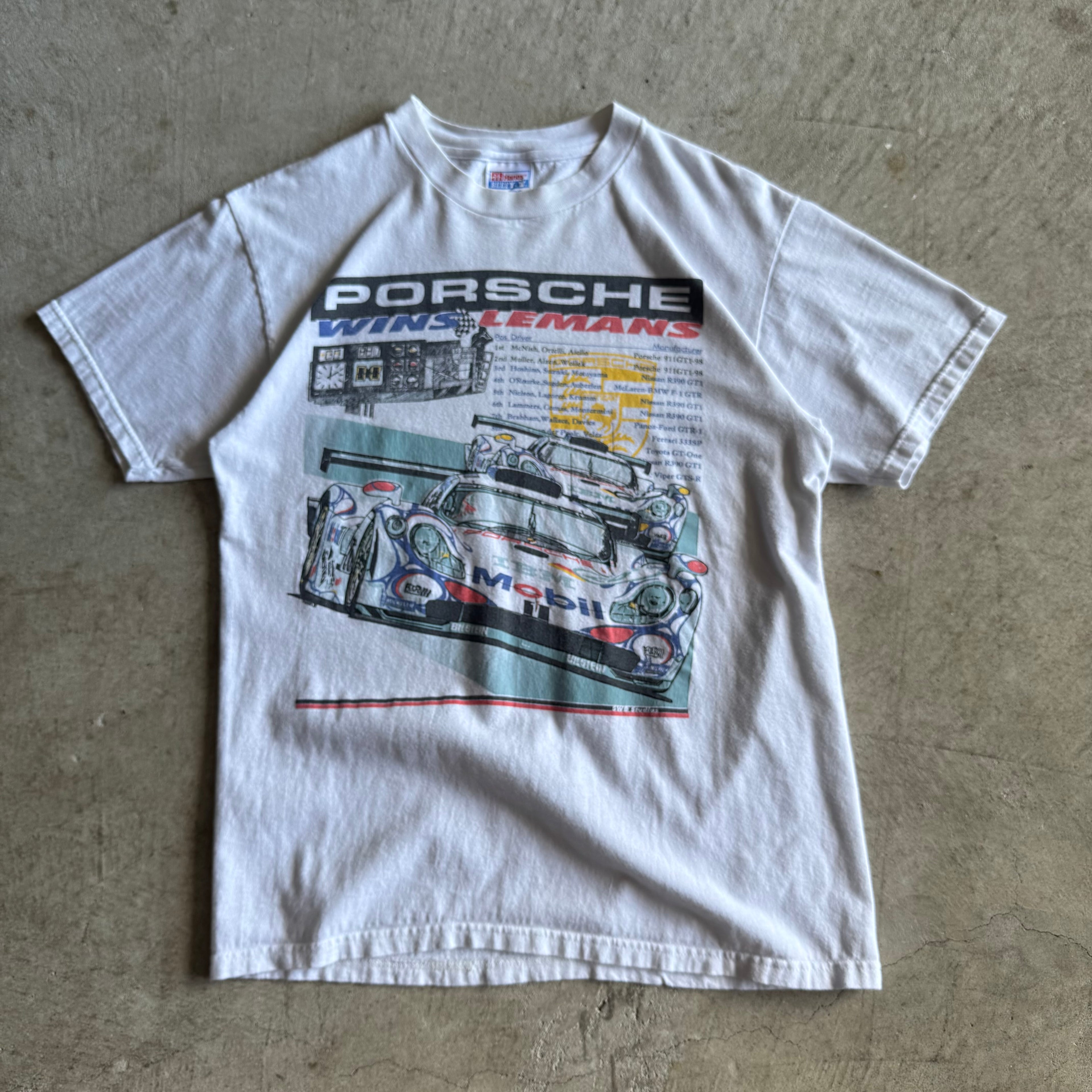 Vintage 90s Porsche GT1 Wins Le Mans White T Shirt Size Medium