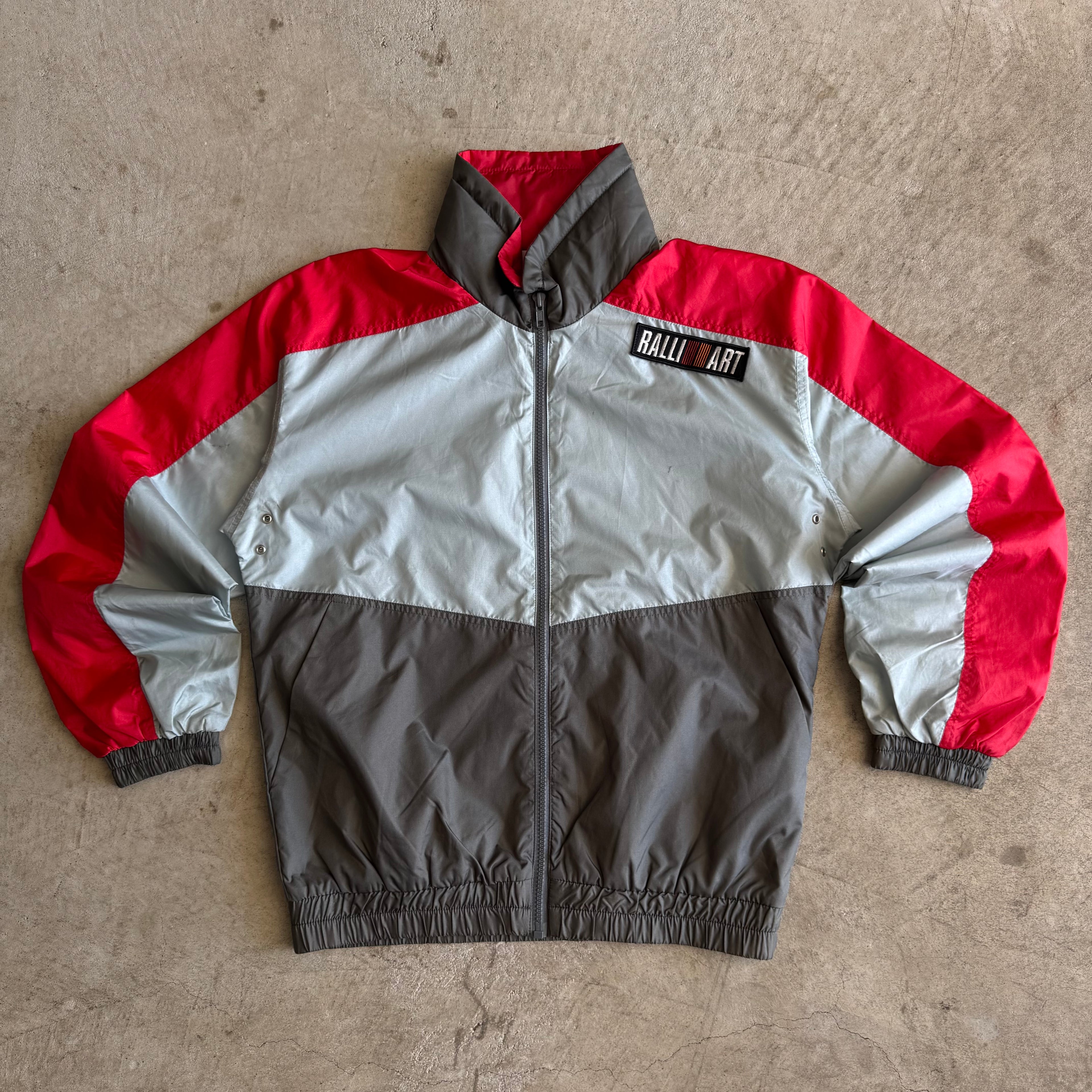 90s Mitsubishi Ralliart Rally Racing Grey Red Jacket (L)