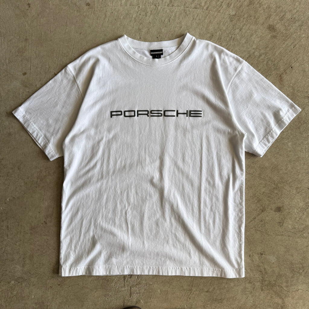 2000s Porsche Spellout Logo White T Shirt (L)