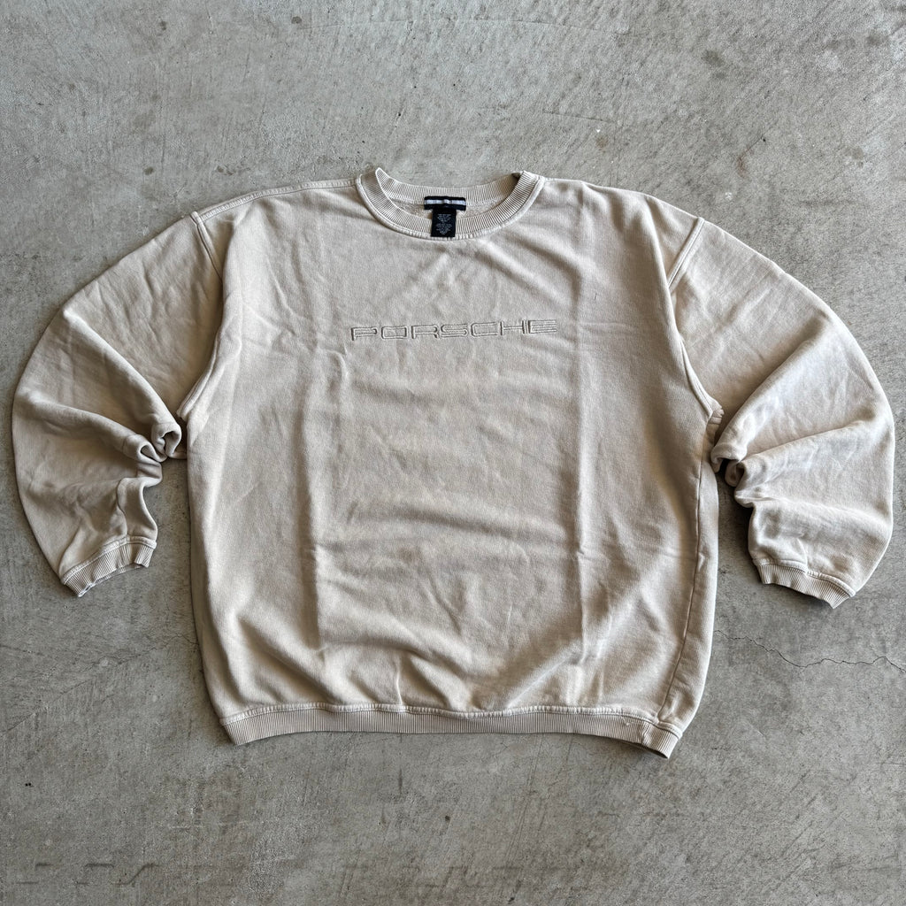 90s Porsche Selection Embroidered Beige Crewneck Sweater (XL)