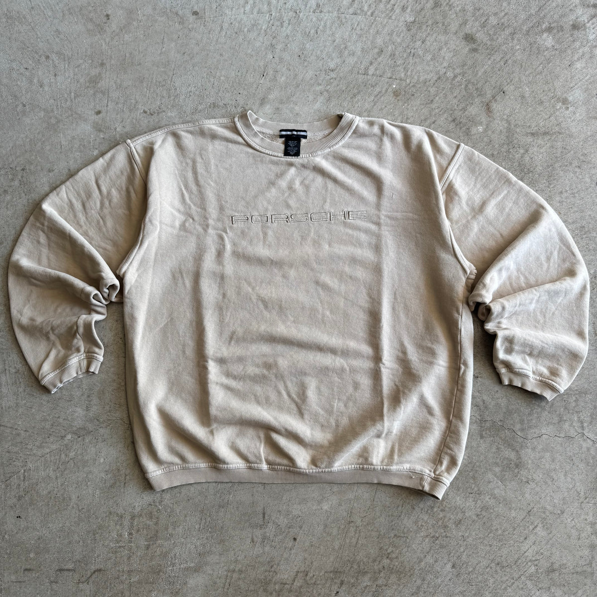 90s Porsche Selection Embroidered Beige Crewneck Sweater (XL)