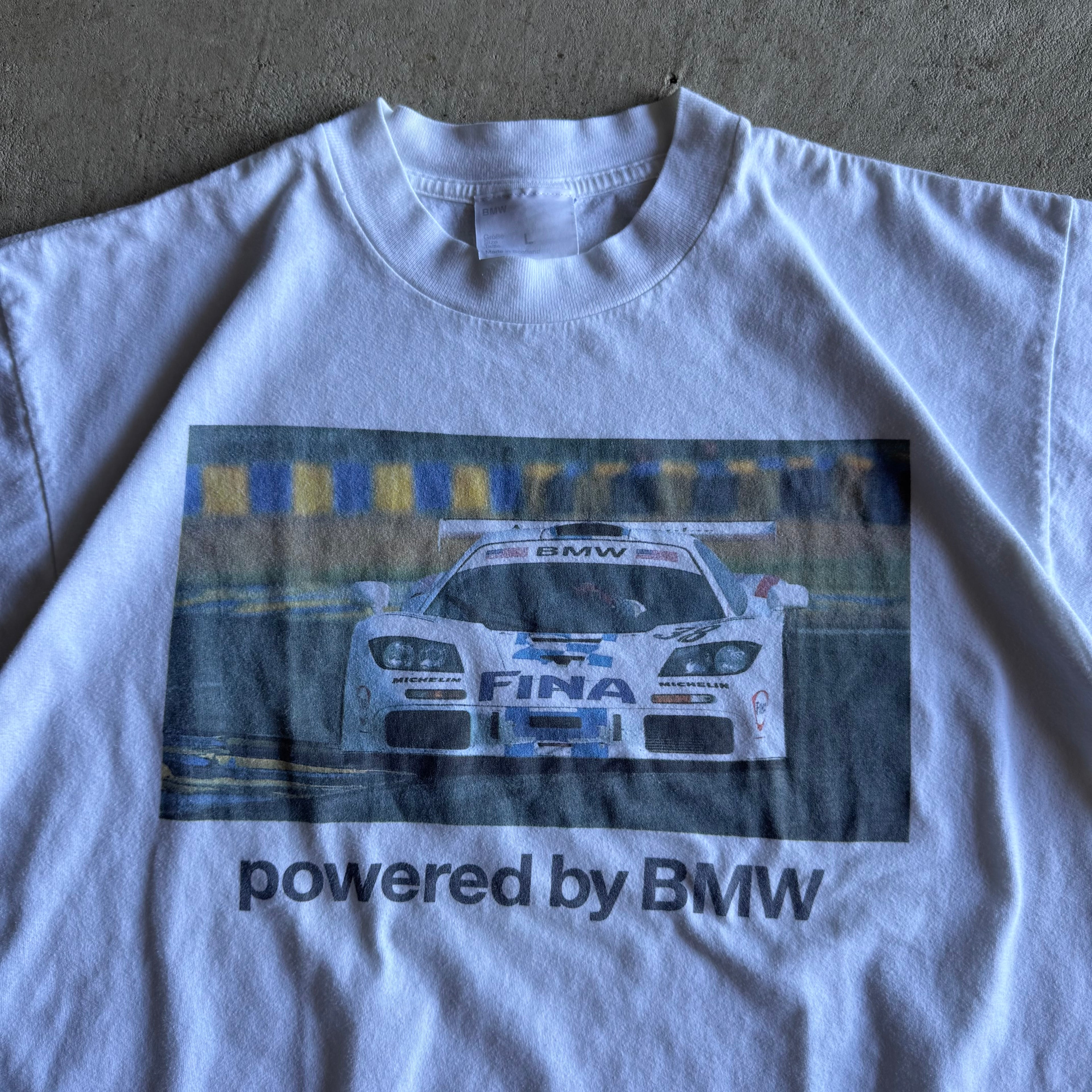 Vintage 90s Powered by BMW McLaren F1 Fina White T Shirt Size Large