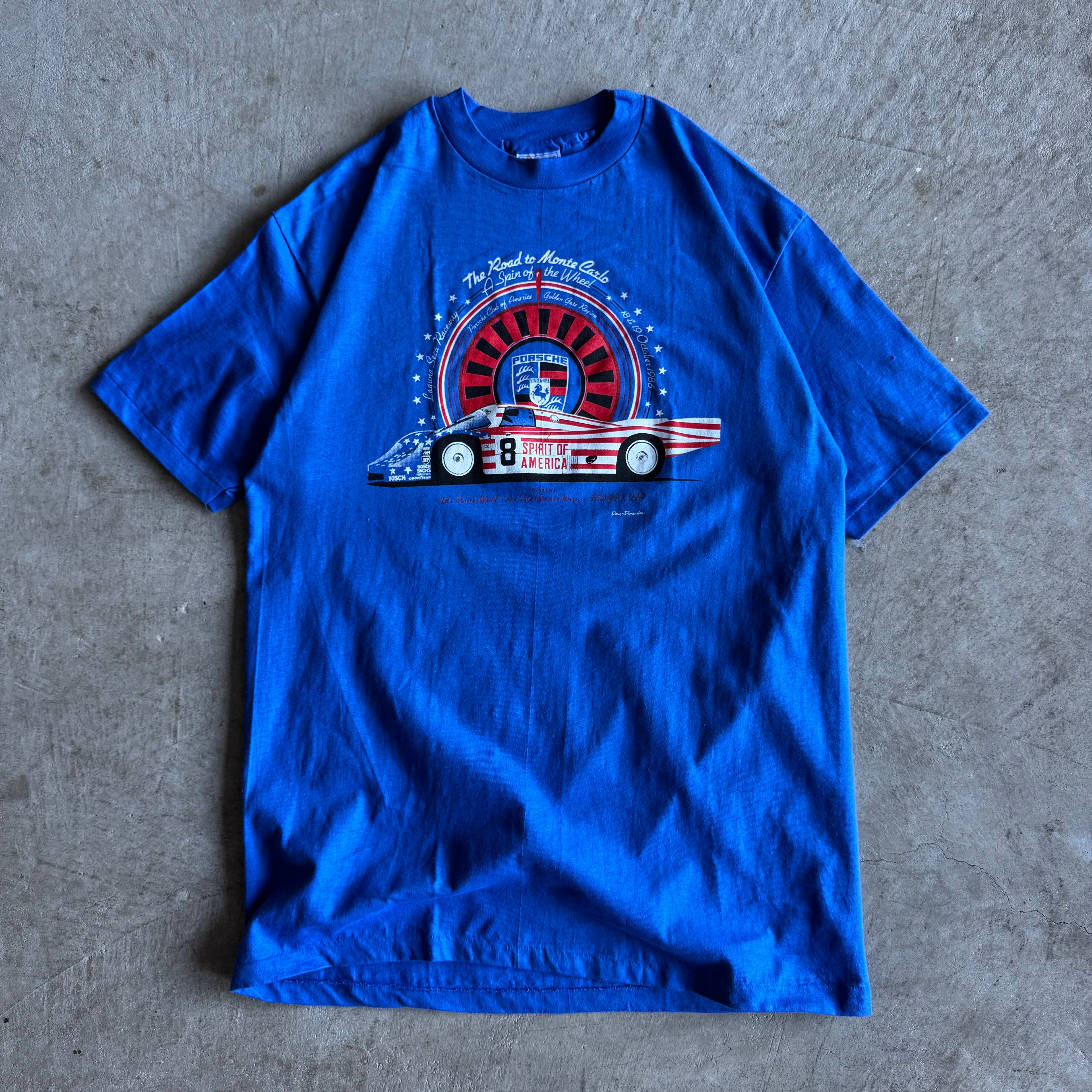 1986 Porsche Spirit of America 956 Monte Carlo Blue T Shirt (XL)
