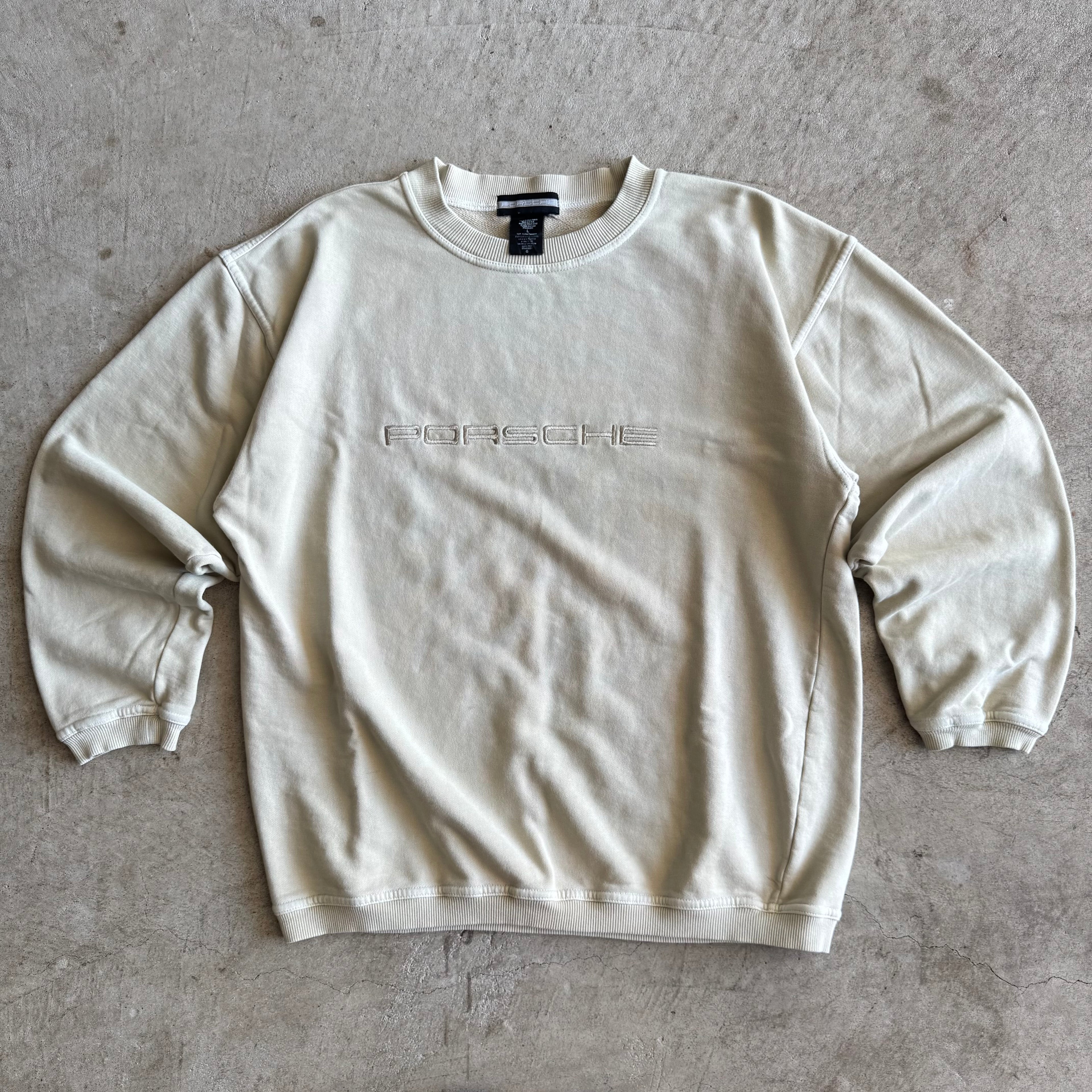 90s Porsche Selection Embroidered Beige Crewneck Sweater (L)