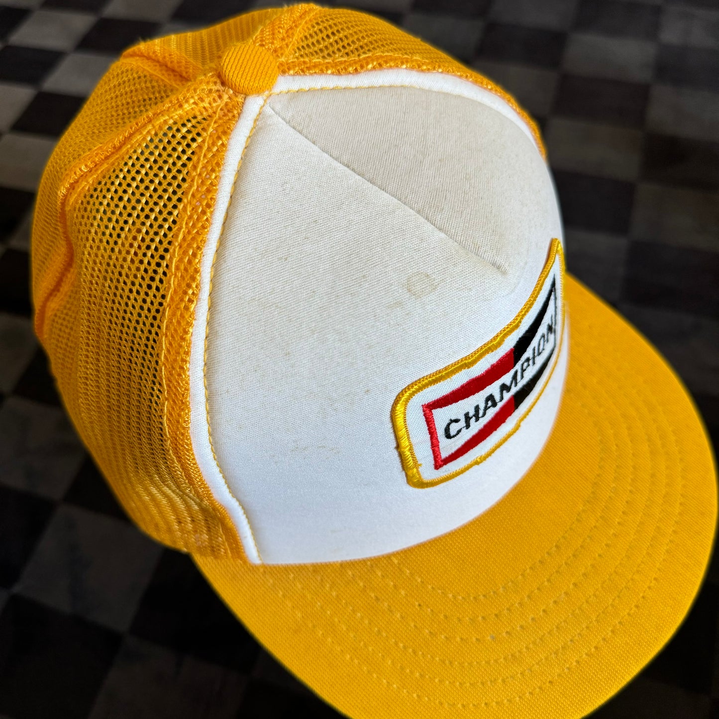 90s Champion Spark Plugs Yellow/White Trucker Hat