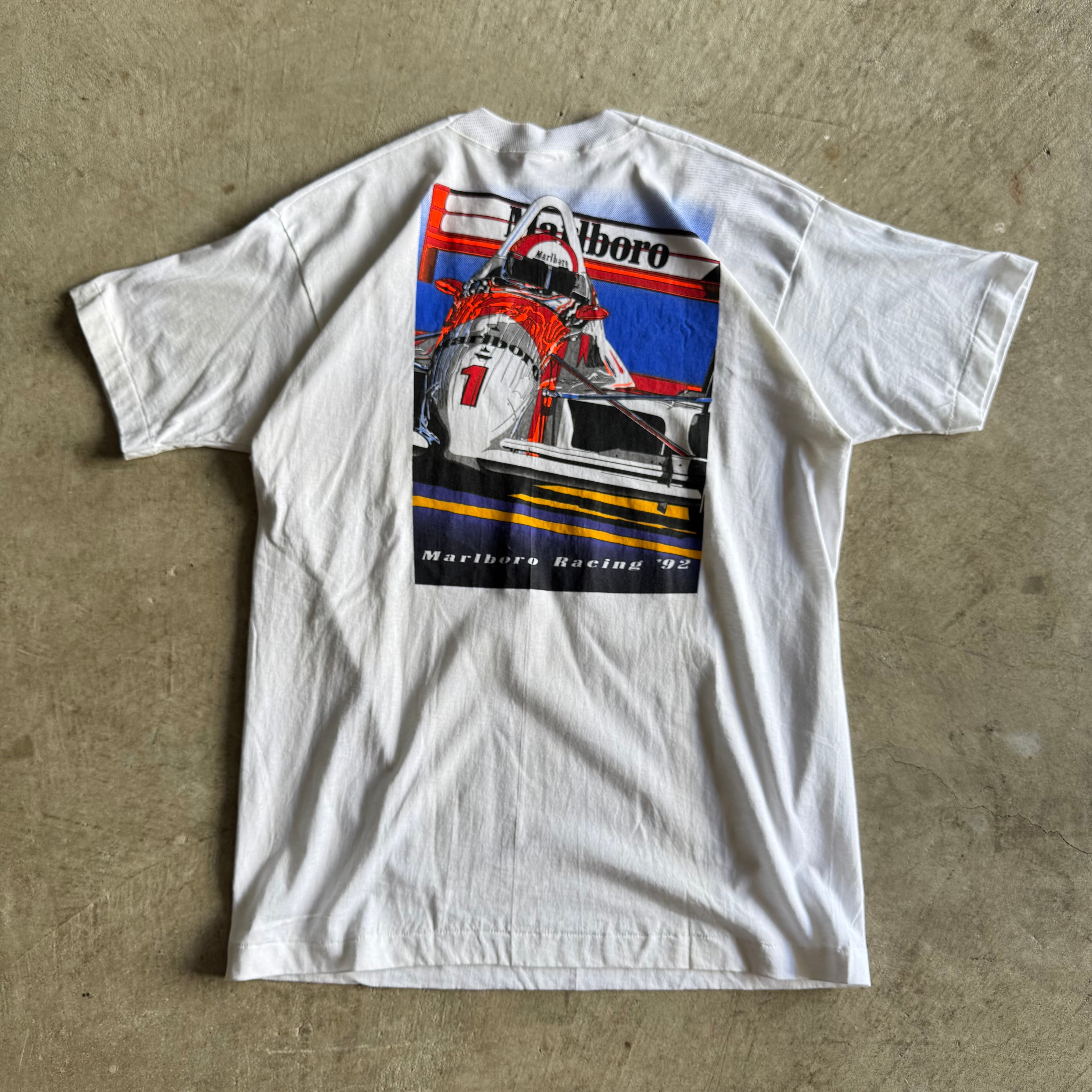 Vintage 90s 1992 Marlboro Racing Indycar White T Shirt Size XL