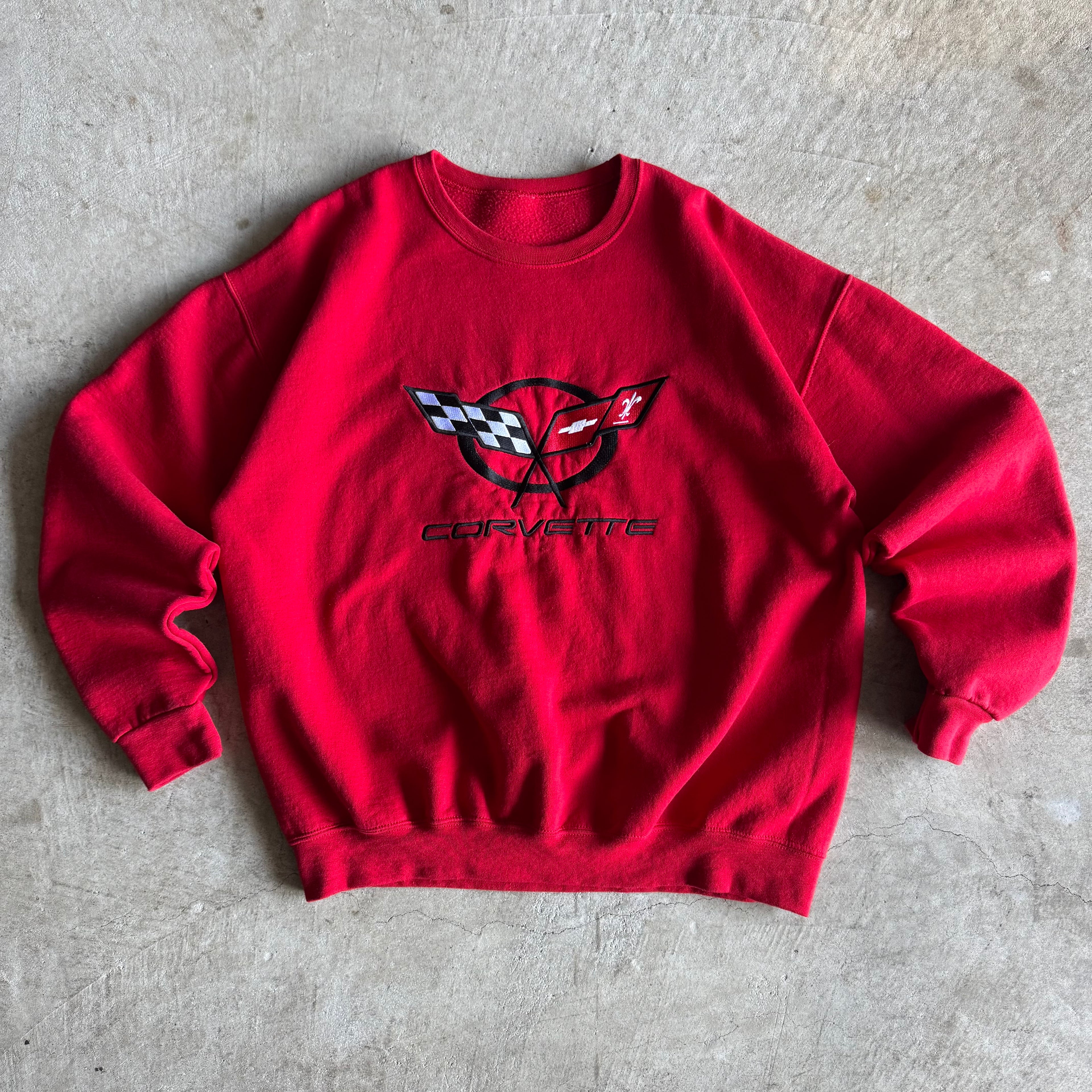 90s Chevy Corvette Flag Red Pullover Sweater (L)